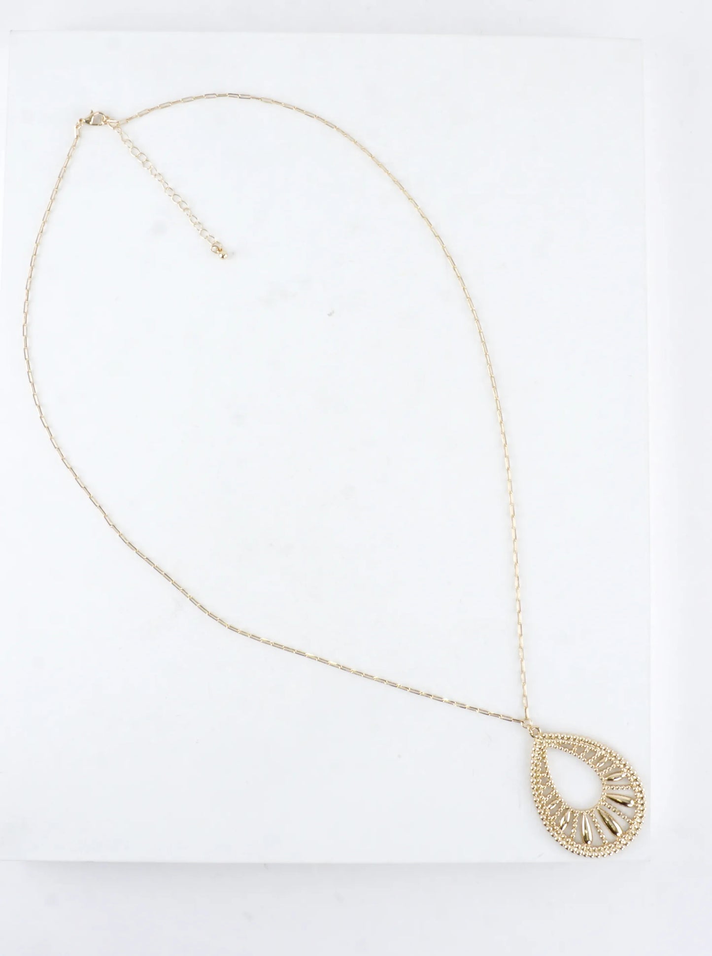 30 Inch Long Textured Teardrop Pendant Necklace