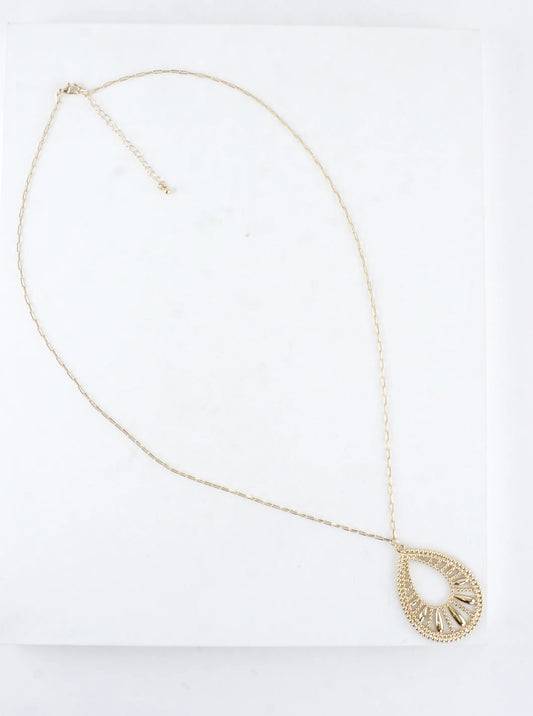 30 Inch Long Textured Teardrop Pendant Necklace