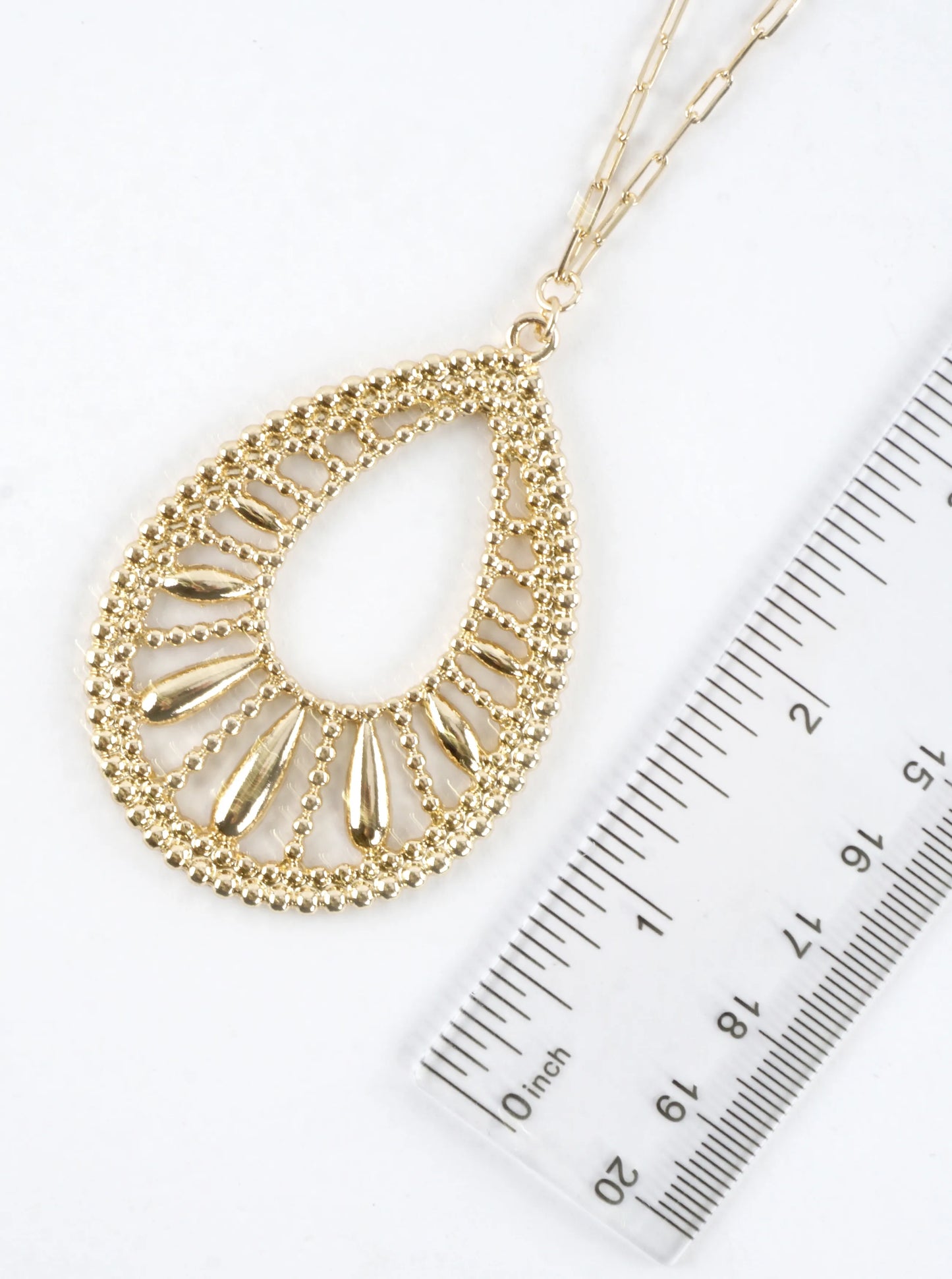 30 Inch Long Textured Teardrop Pendant Necklace