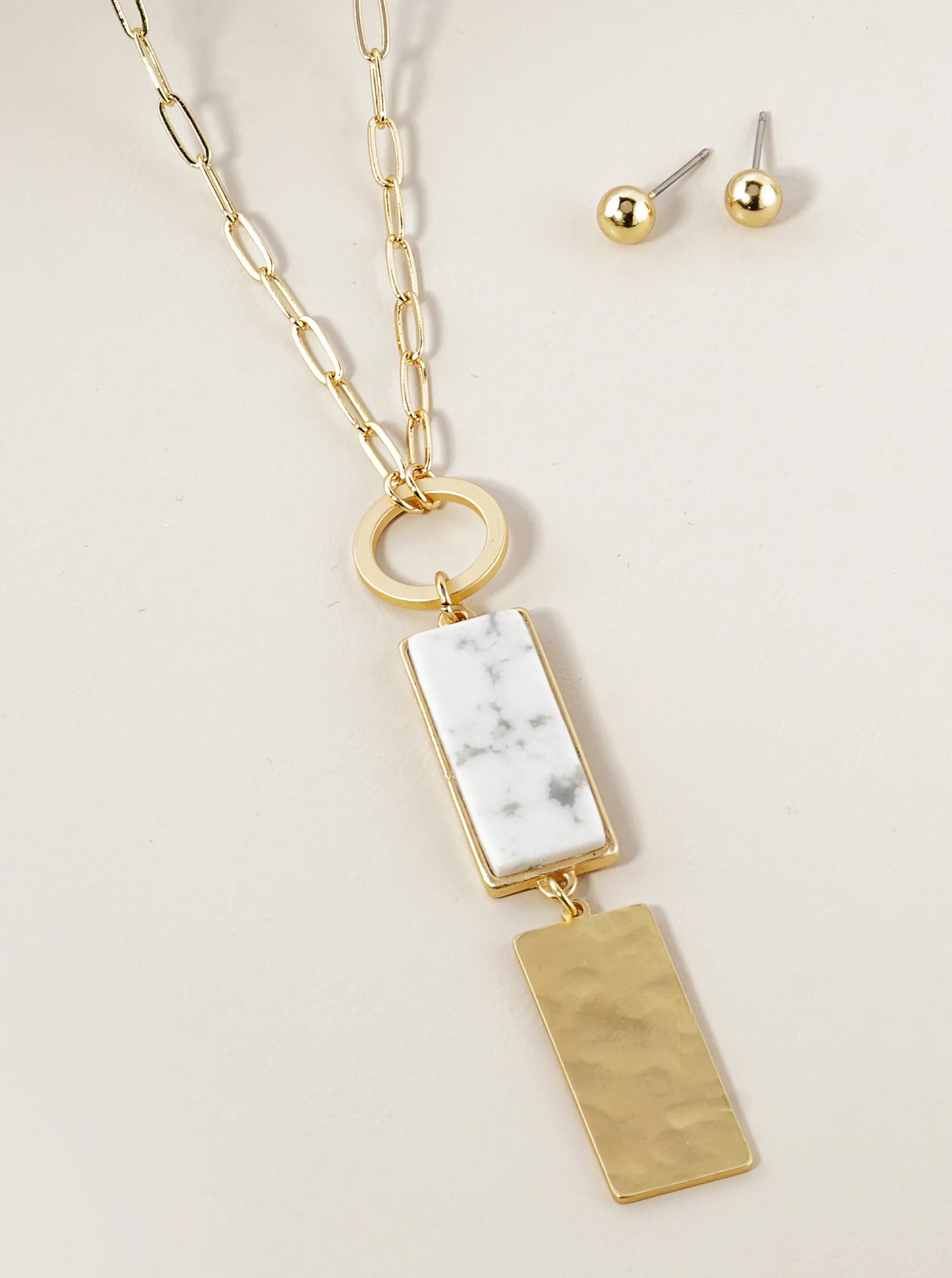 30 Inch Long Geometric Drop Rectangular Pendant Necklace With Semiprecious Stone