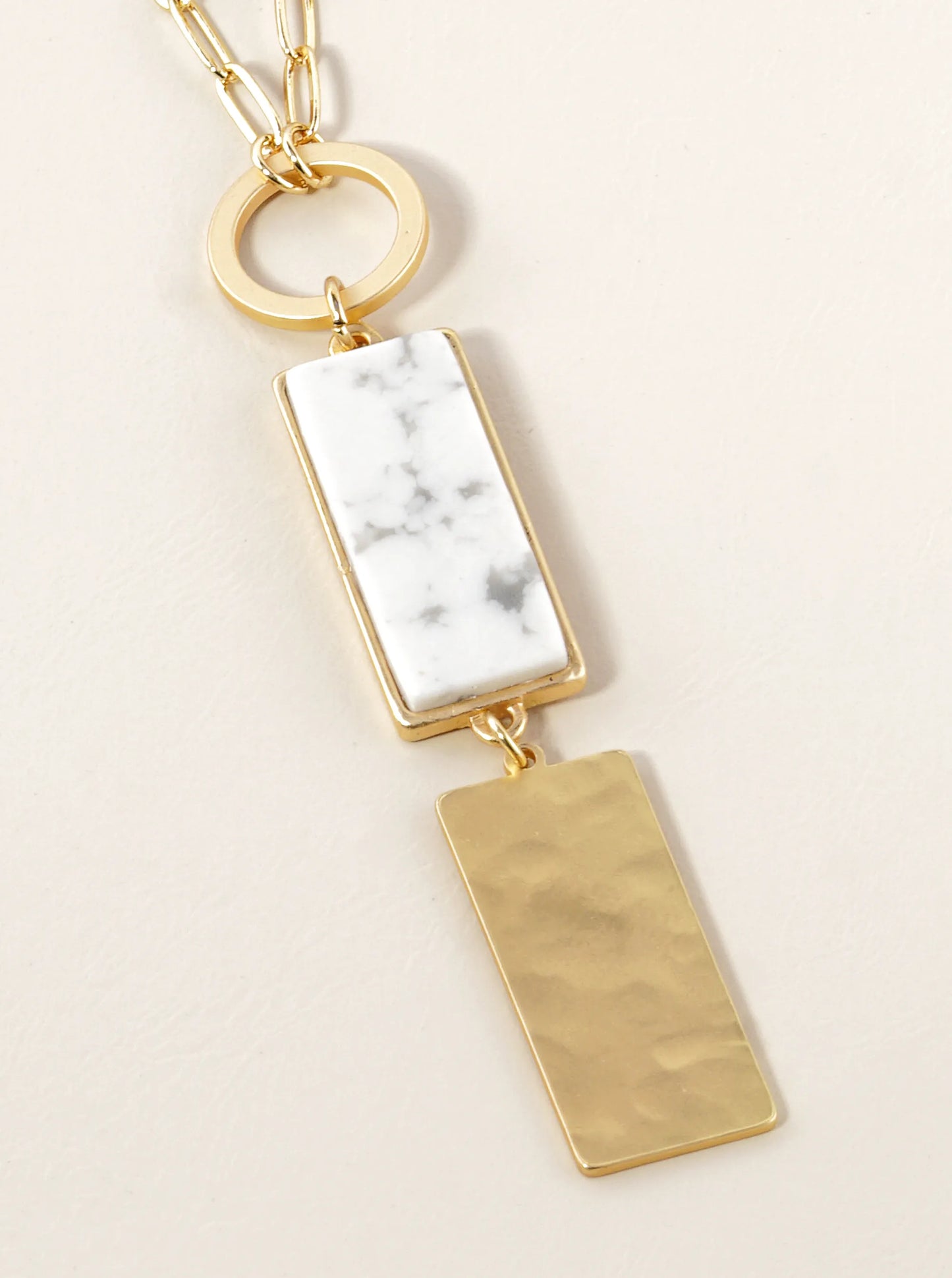 30 Inch Long Geometric Drop Rectangular Pendant Necklace With Semiprecious Stone