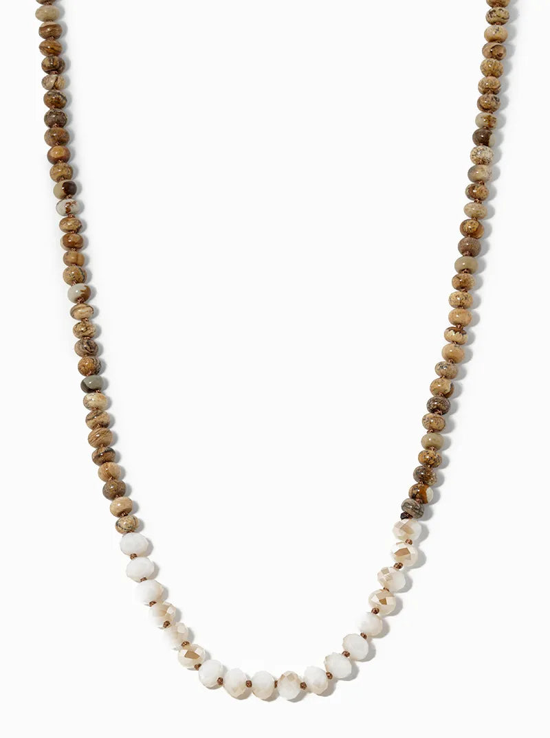 30 Inch Semiprecious Necklace With Faceted Glass Beads