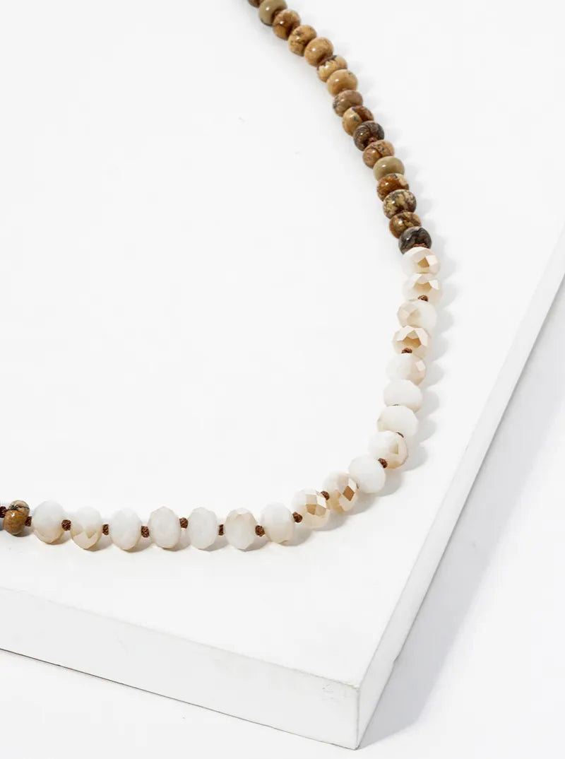 30 Inch Semiprecious Necklace With Faceted Glass Beads