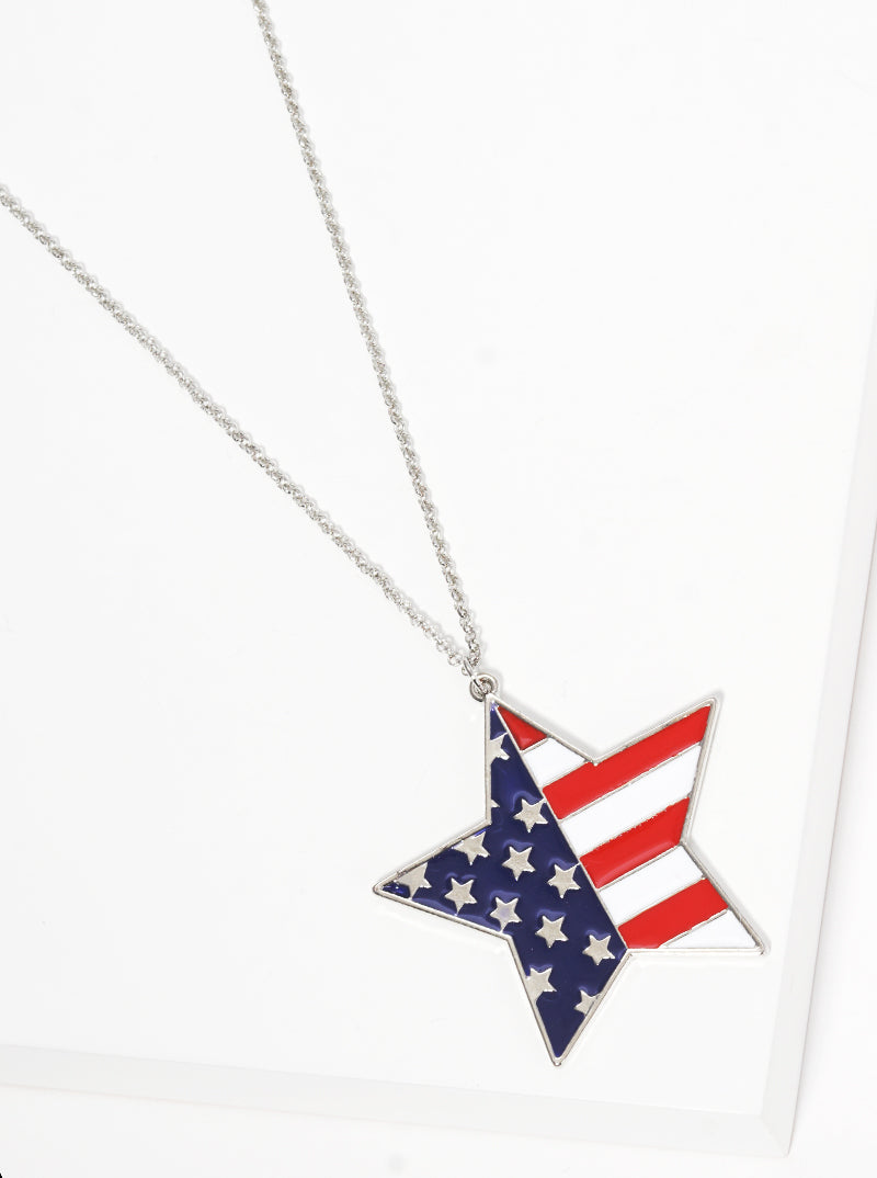 30-inch Long USA Flag Star Pendant Long Necklace