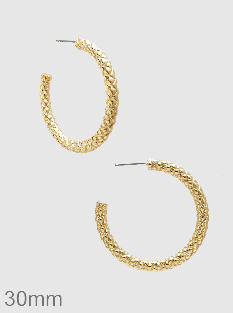 30MM METAL TEXTURED HOOP EARRINGS