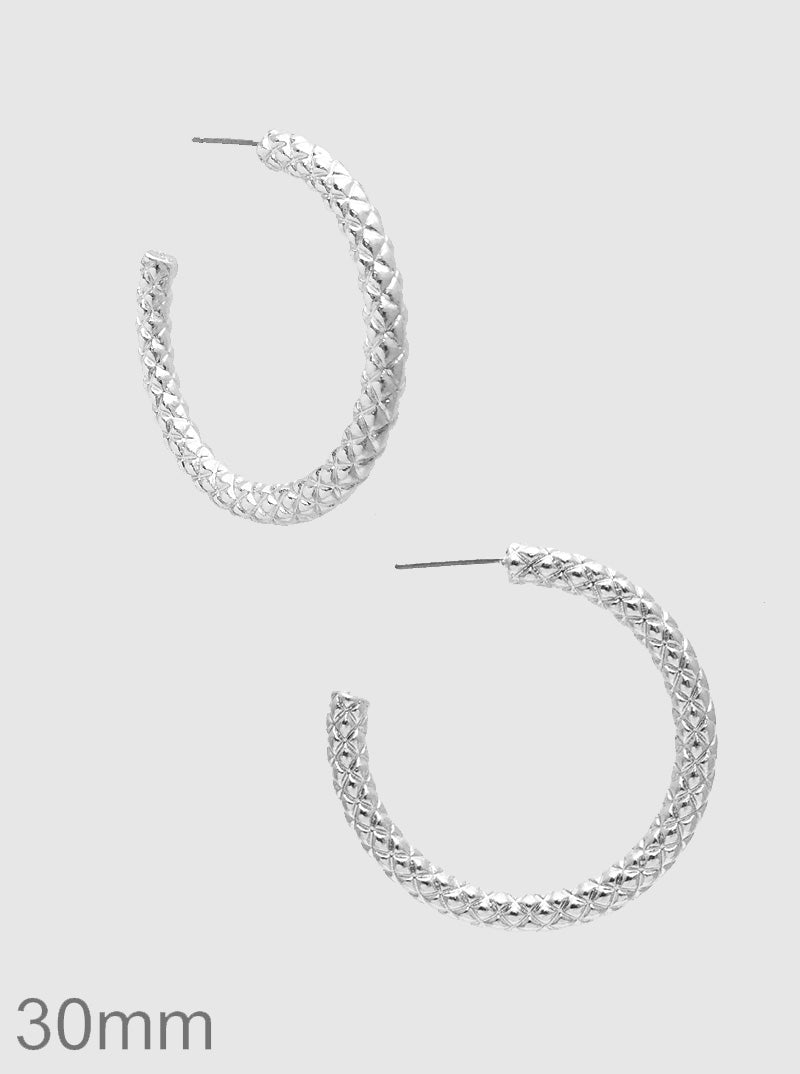 30MM METAL TEXTURED HOOP EARRINGS