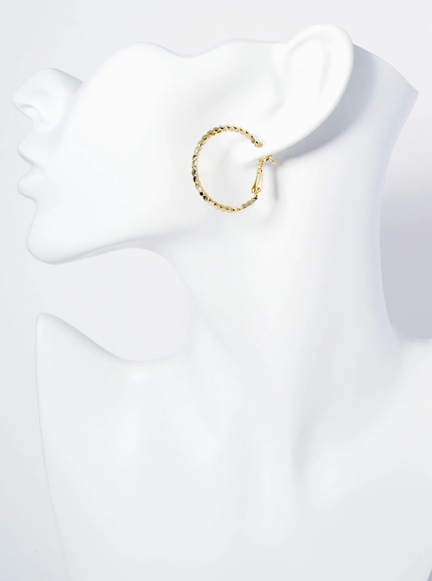 30mm 14K-Gold-Dipped 4-Sided Sparkling Textured Brass Latch-Back Hoop Earrings