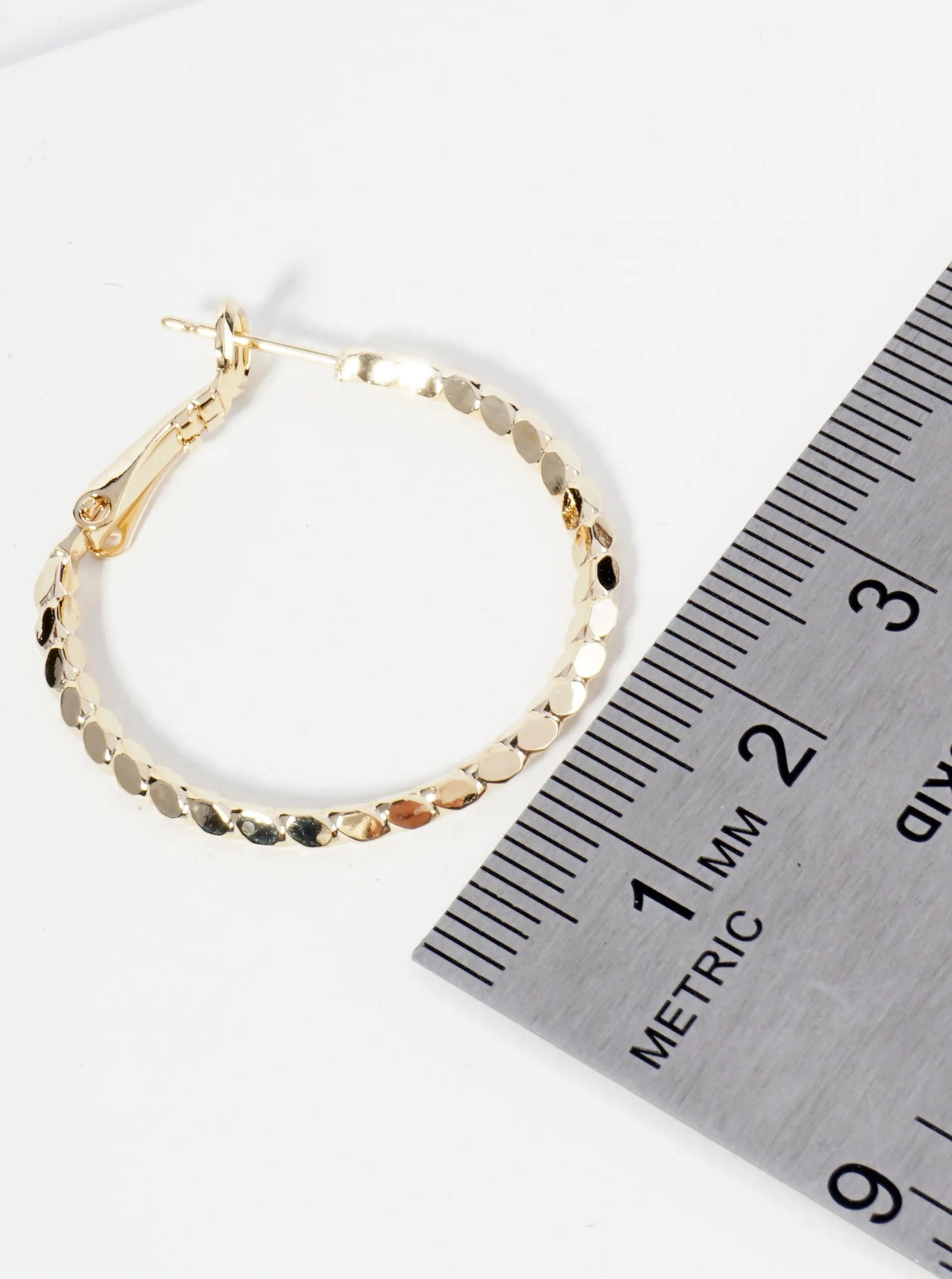 30mm 14K-Gold-Dipped 4-Sided Sparkling Textured Brass Latch-Back Hoop Earrings