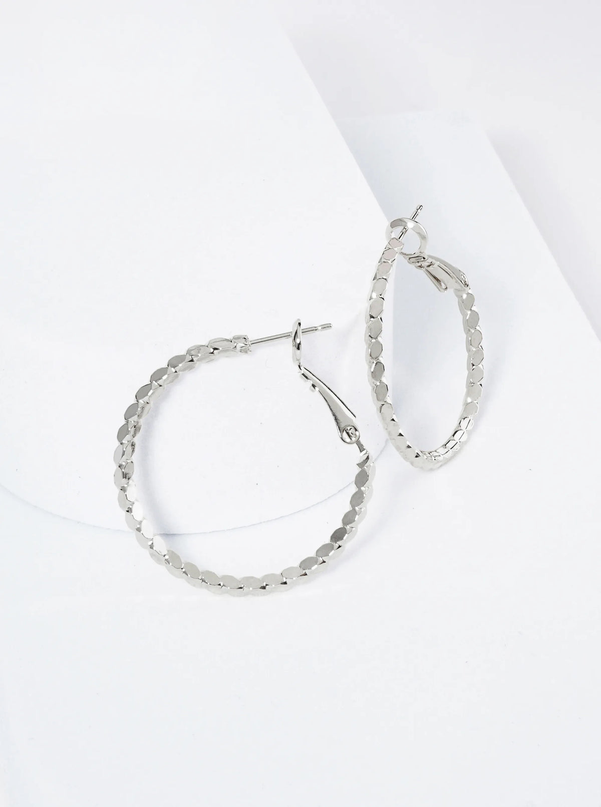 30mm 14K-Gold-Dipped 4-Sided Sparkling Textured Brass Latch-Back Hoop Earrings