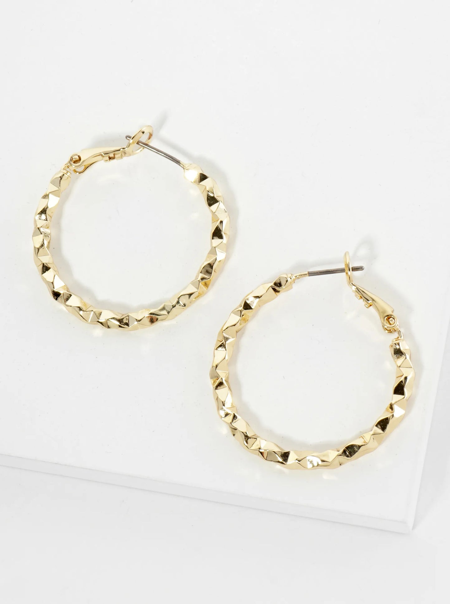 30mm 14K-Gold-Dipped Edgy Texture Latch-Back Hoop Earrings