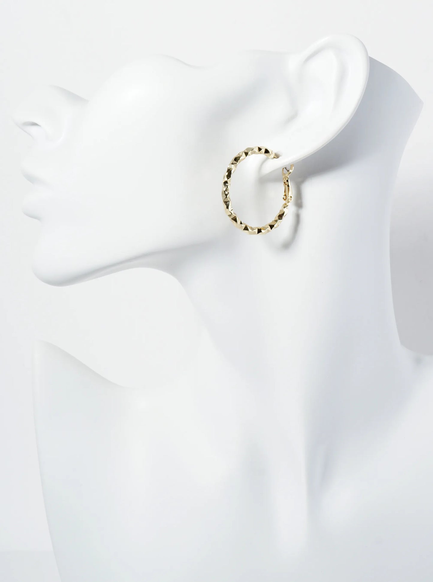 30mm 14K-Gold-Dipped Edgy Texture Latch-Back Hoop Earrings