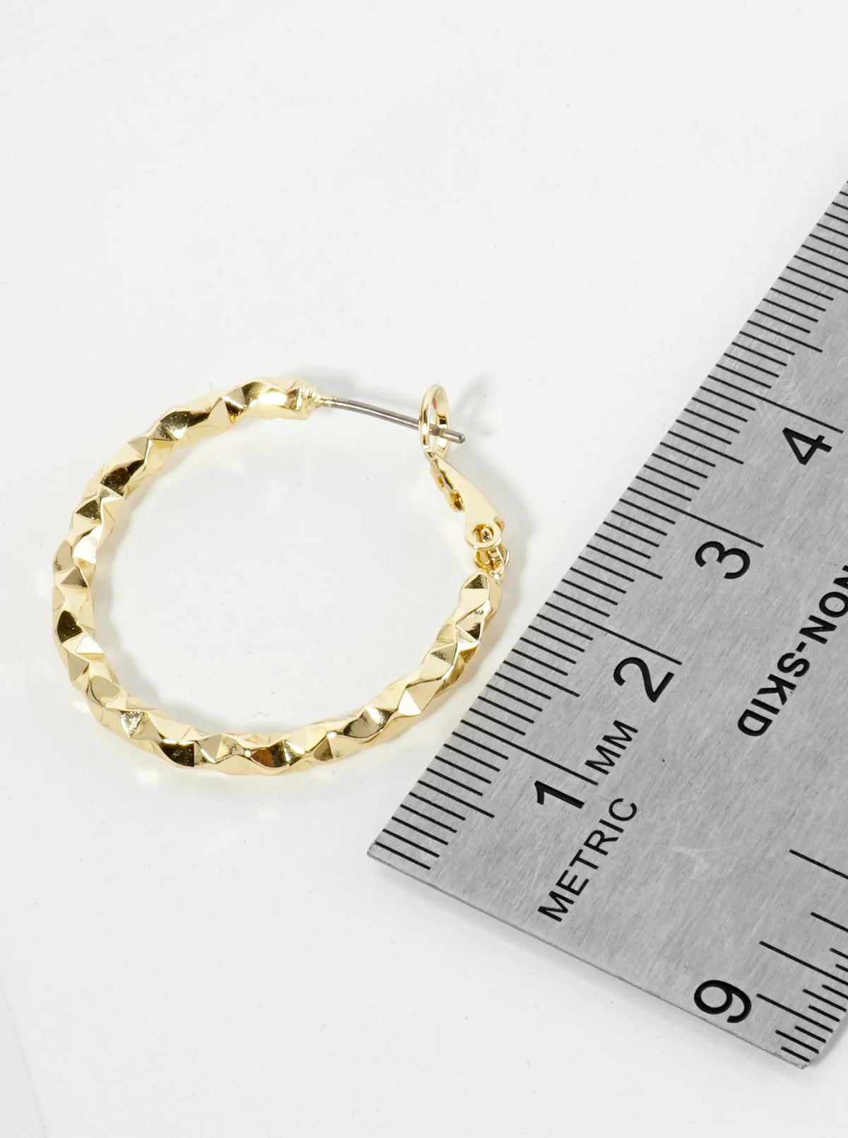 30mm 14K-Gold-Dipped Edgy Texture Latch-Back Hoop Earrings