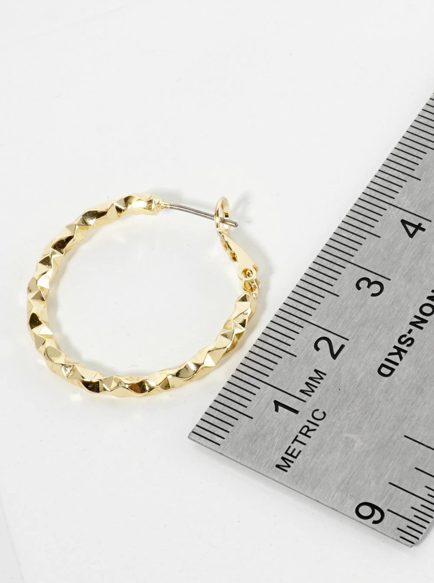 30mm 14K-Gold-Dipped Edgy Texture Latch-Back Hoop Earrings
