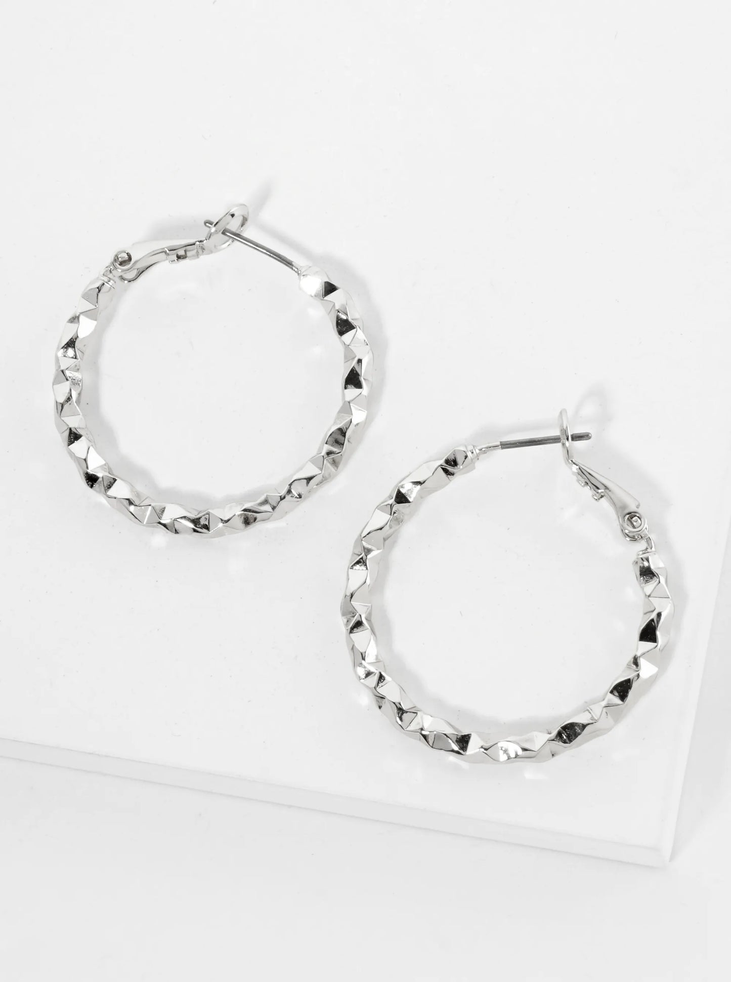30mm 14K-Gold-Dipped Edgy Texture Latch-Back Hoop Earrings