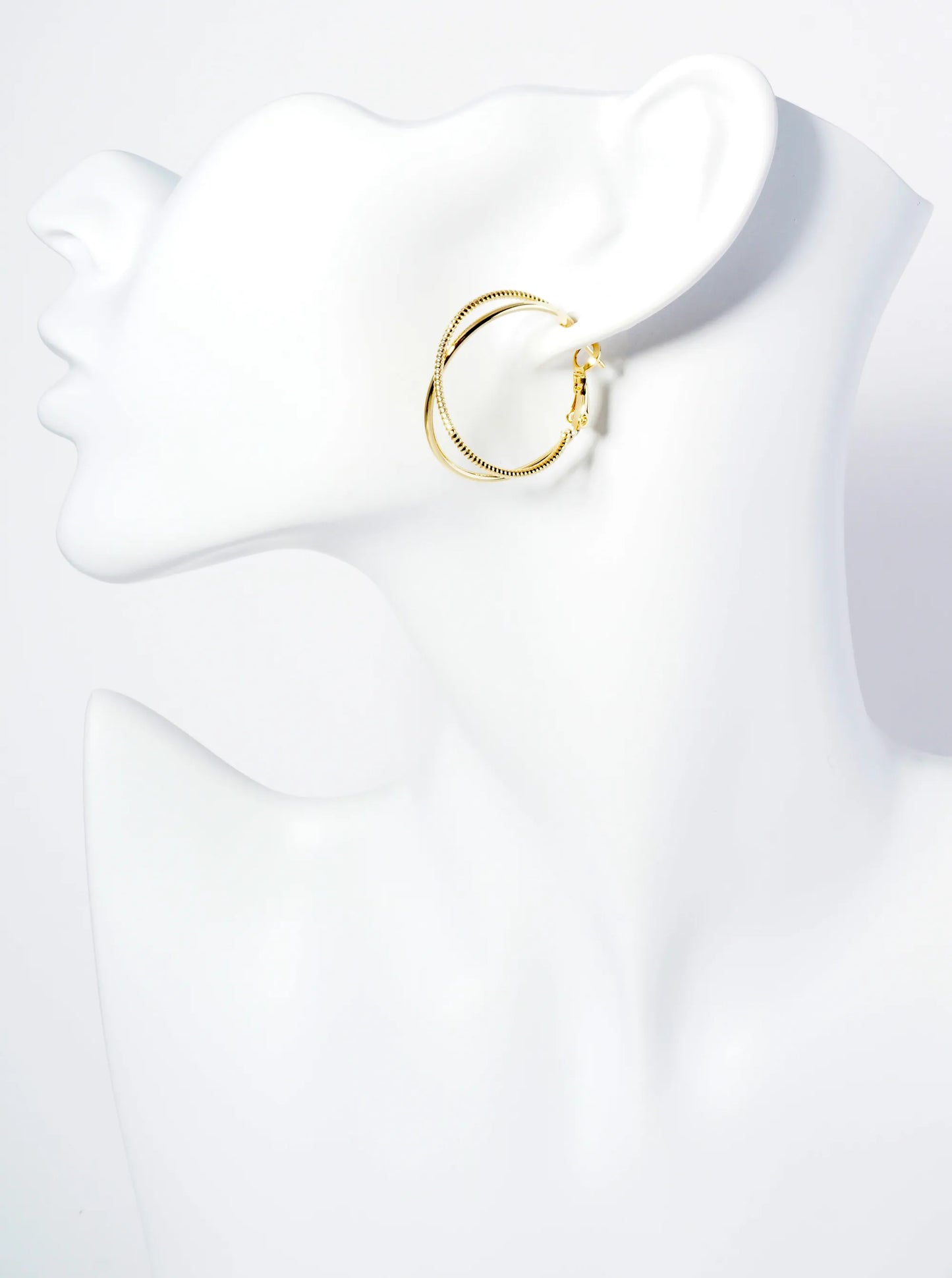 30mm 14K-Gold-Dipped Latch Back Hoop Earrings Two Wires Intertwined In An X Shape