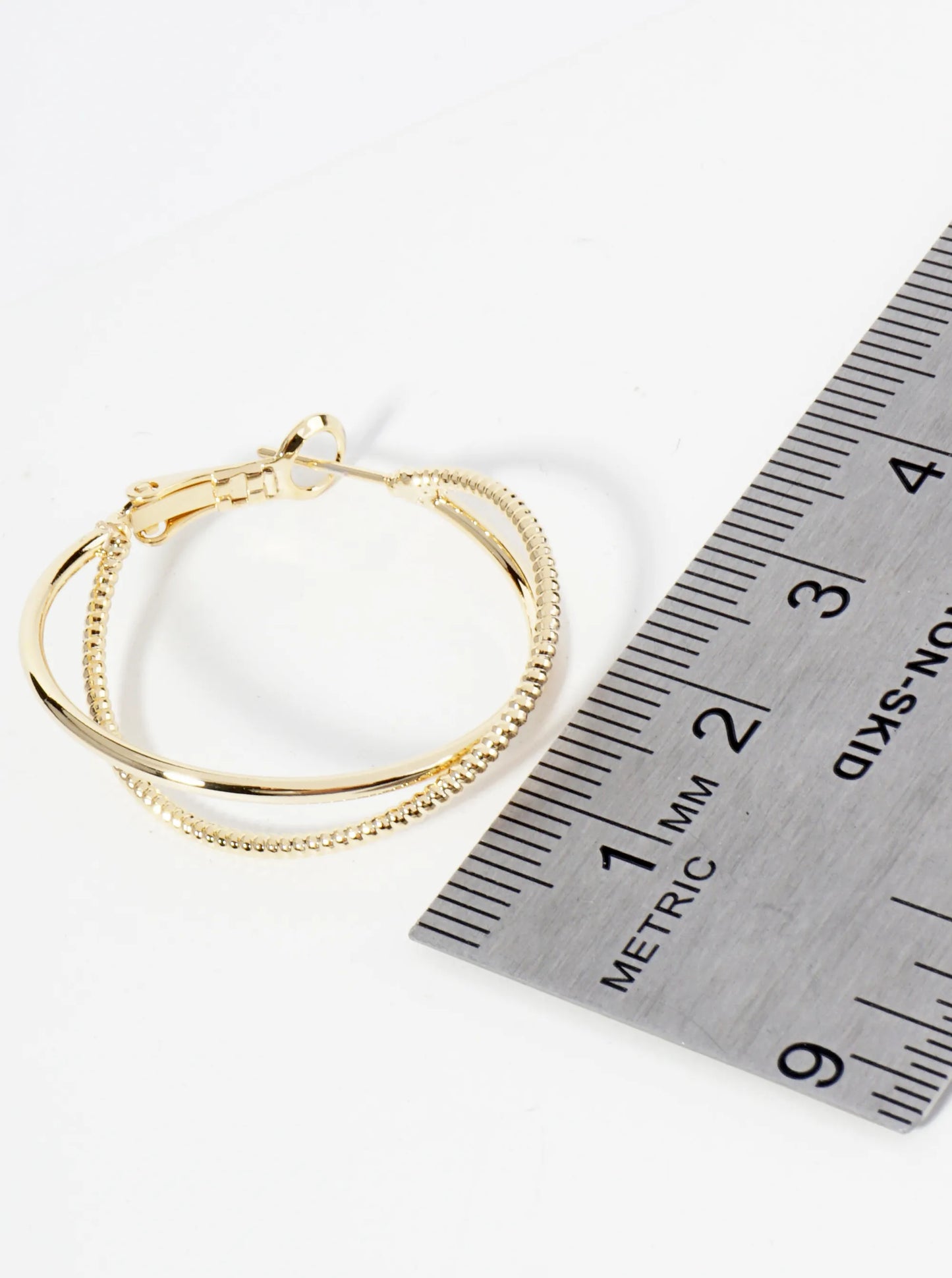 30mm 14K-Gold-Dipped Latch Back Hoop Earrings Two Wires Intertwined In An X Shape