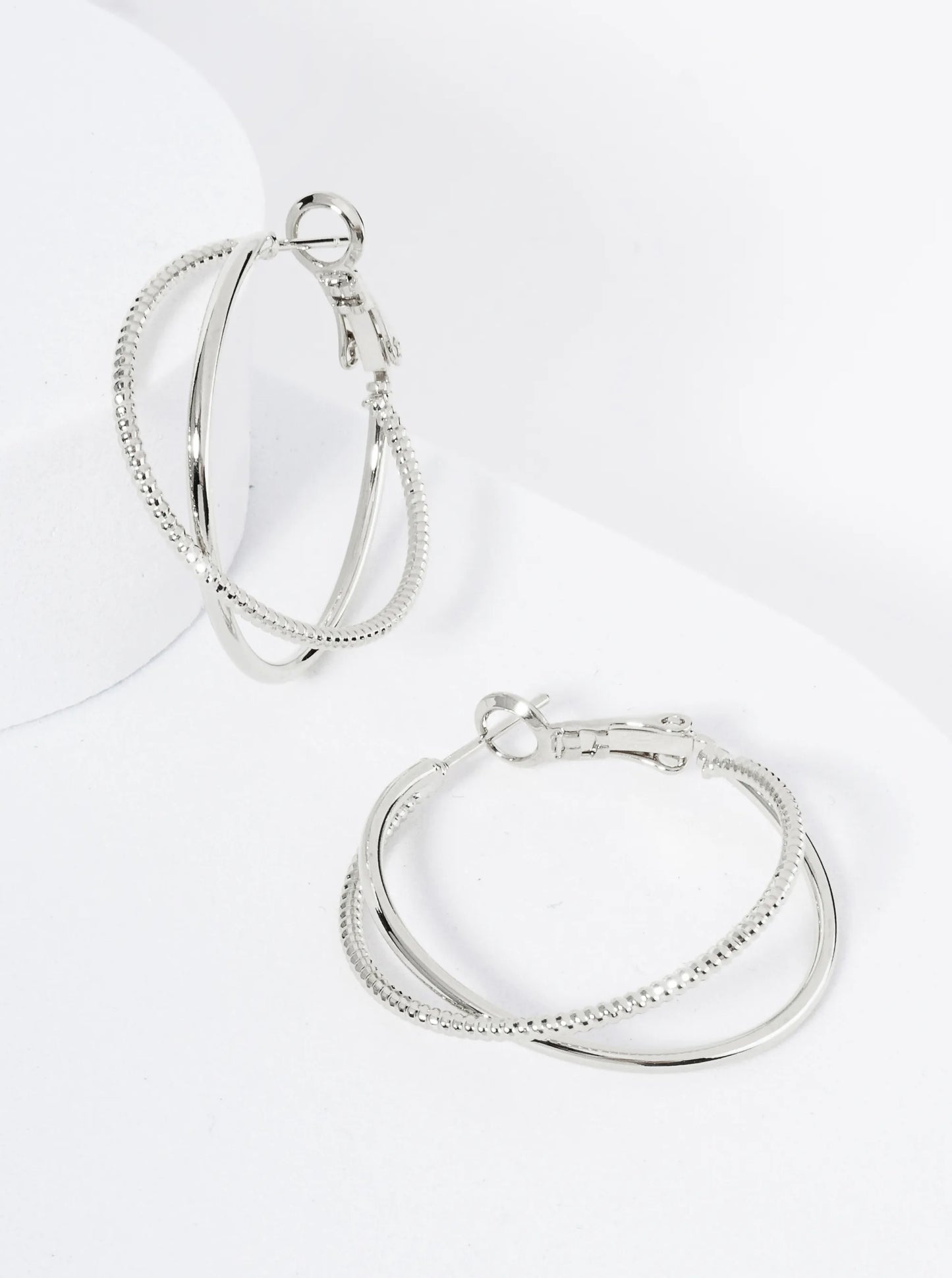 30mm 14K-Gold-Dipped Latch Back Hoop Earrings Two Wires Intertwined In An X Shape