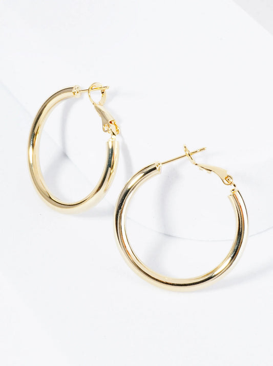 30mm 14K-Gold-Dipped Latch-Back Hoop Earrings With 2 And A Half Mm Thickness