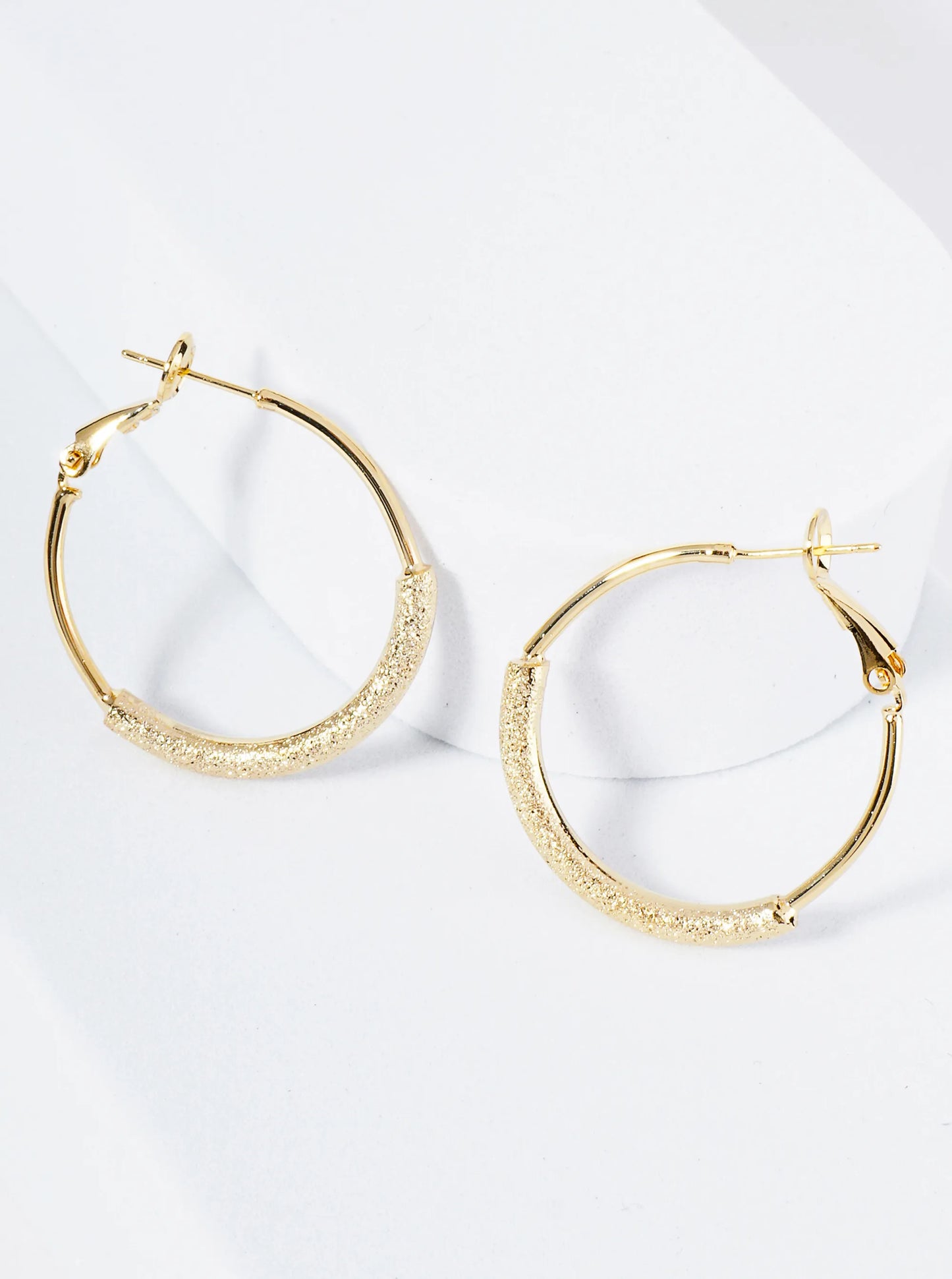 30mm 14K-Gold-Dipped Latch-Back Hoop Earrings With Center Textured Accent