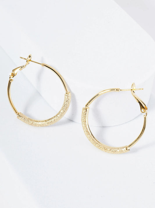 30mm 14K-Gold-Dipped Latch-Back Hoop Earrings With Center Textured Accent