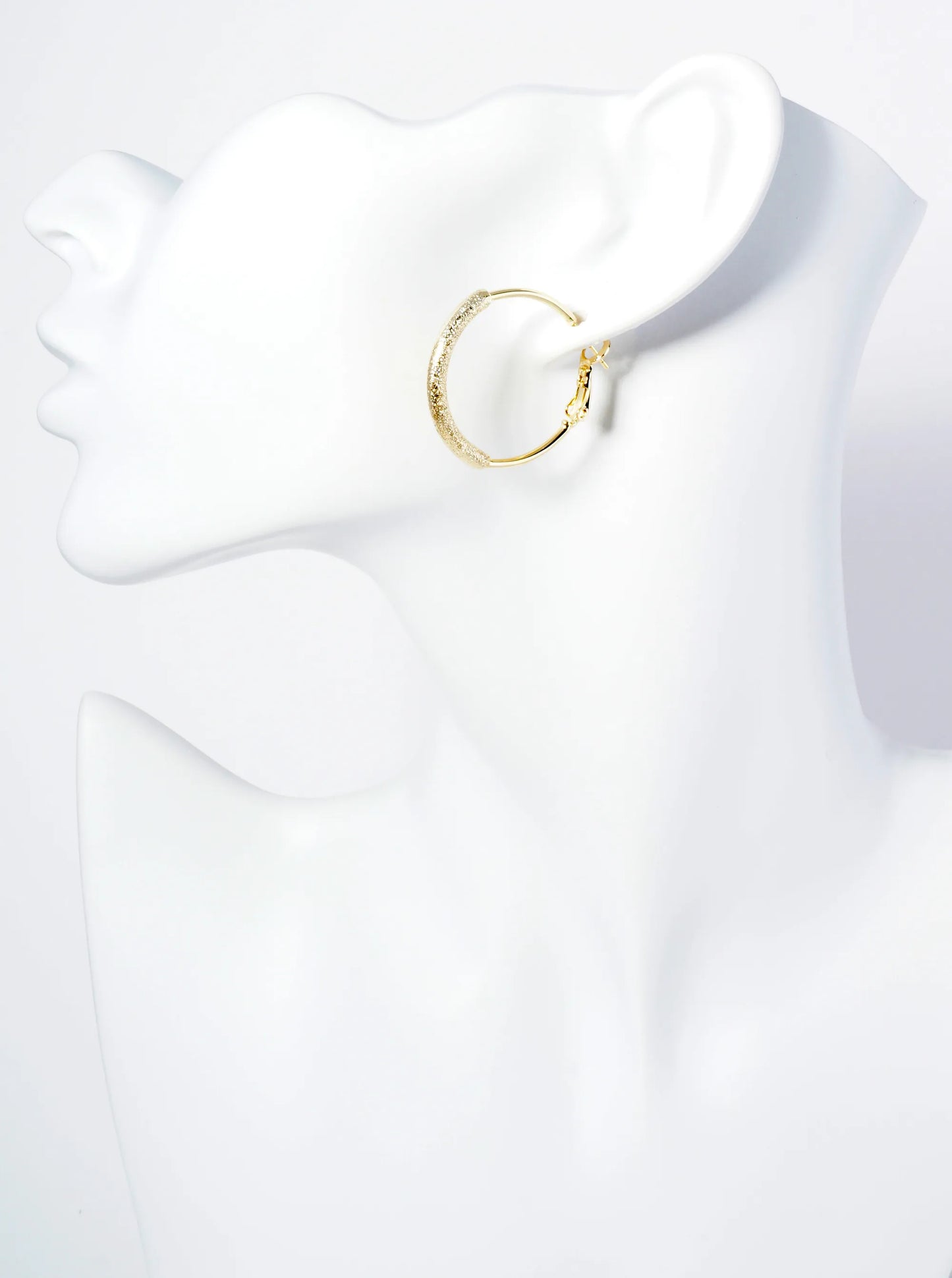 30mm 14K-Gold-Dipped Latch-Back Hoop Earrings With Center Textured Accent