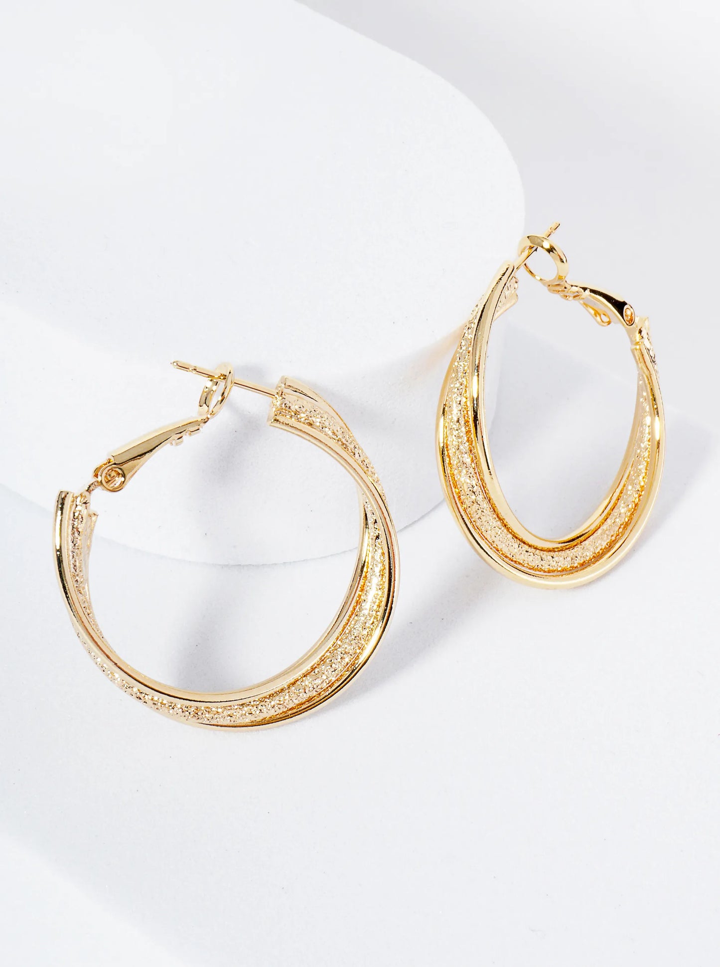 30mm 14K-Gold-Dipped Latch-Back Hoop Earrings With Intertwined Textured Lines