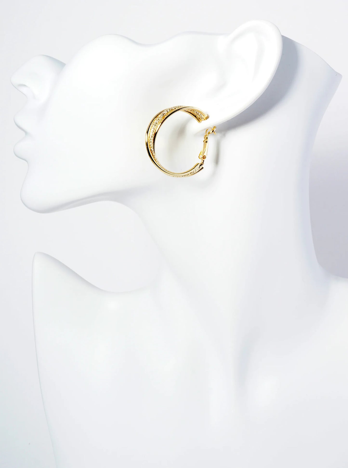 30mm 14K-Gold-Dipped Latch-Back Hoop Earrings With Intertwined Textured Lines