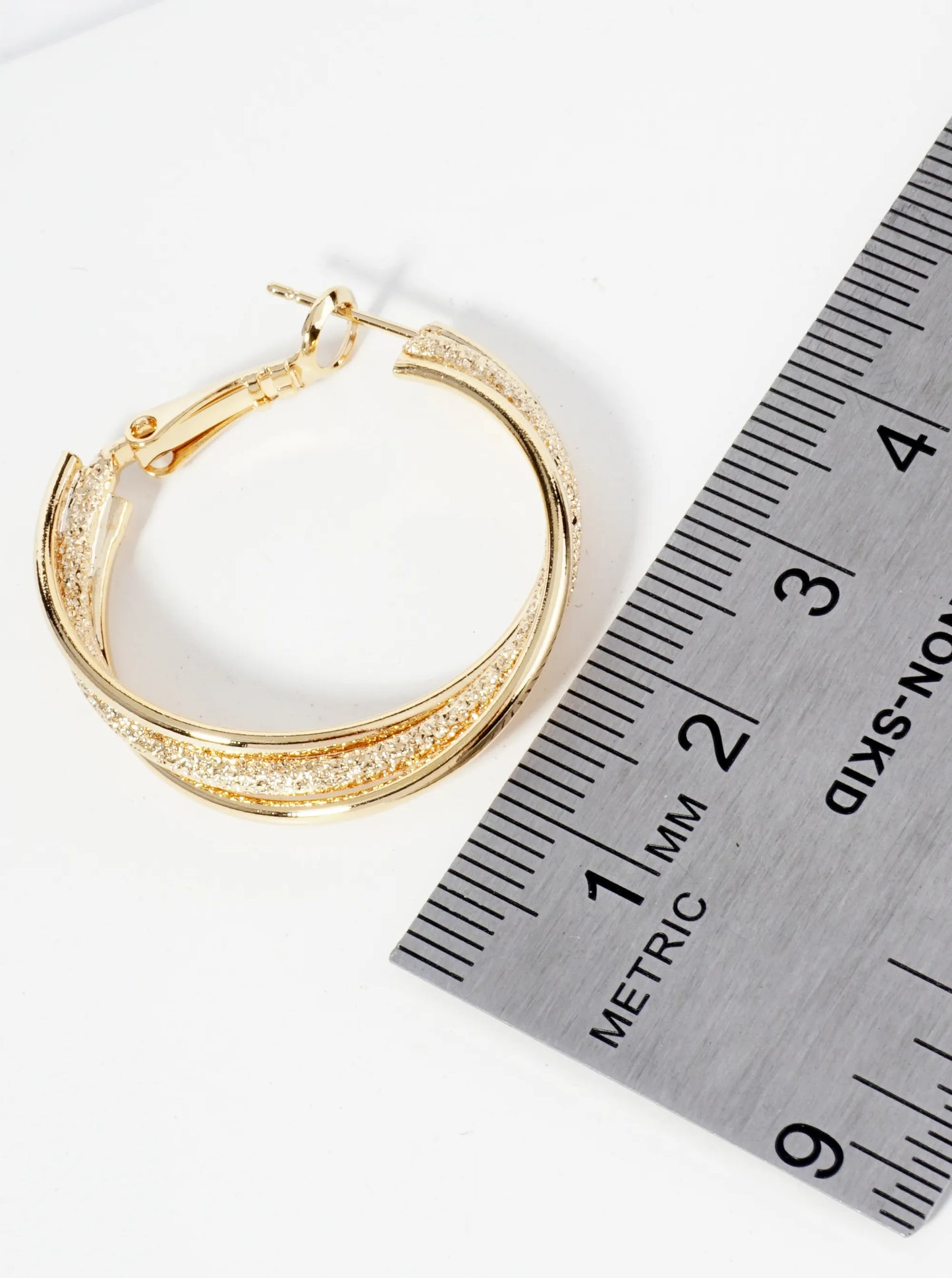 30mm 14K-Gold-Dipped Latch-Back Hoop Earrings With Intertwined Textured Lines