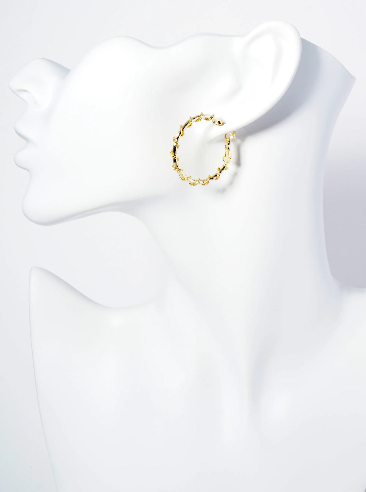 30mm 14K-Gold-Dipped Latch Back Hoop Earrings With Twisted Vine Design
