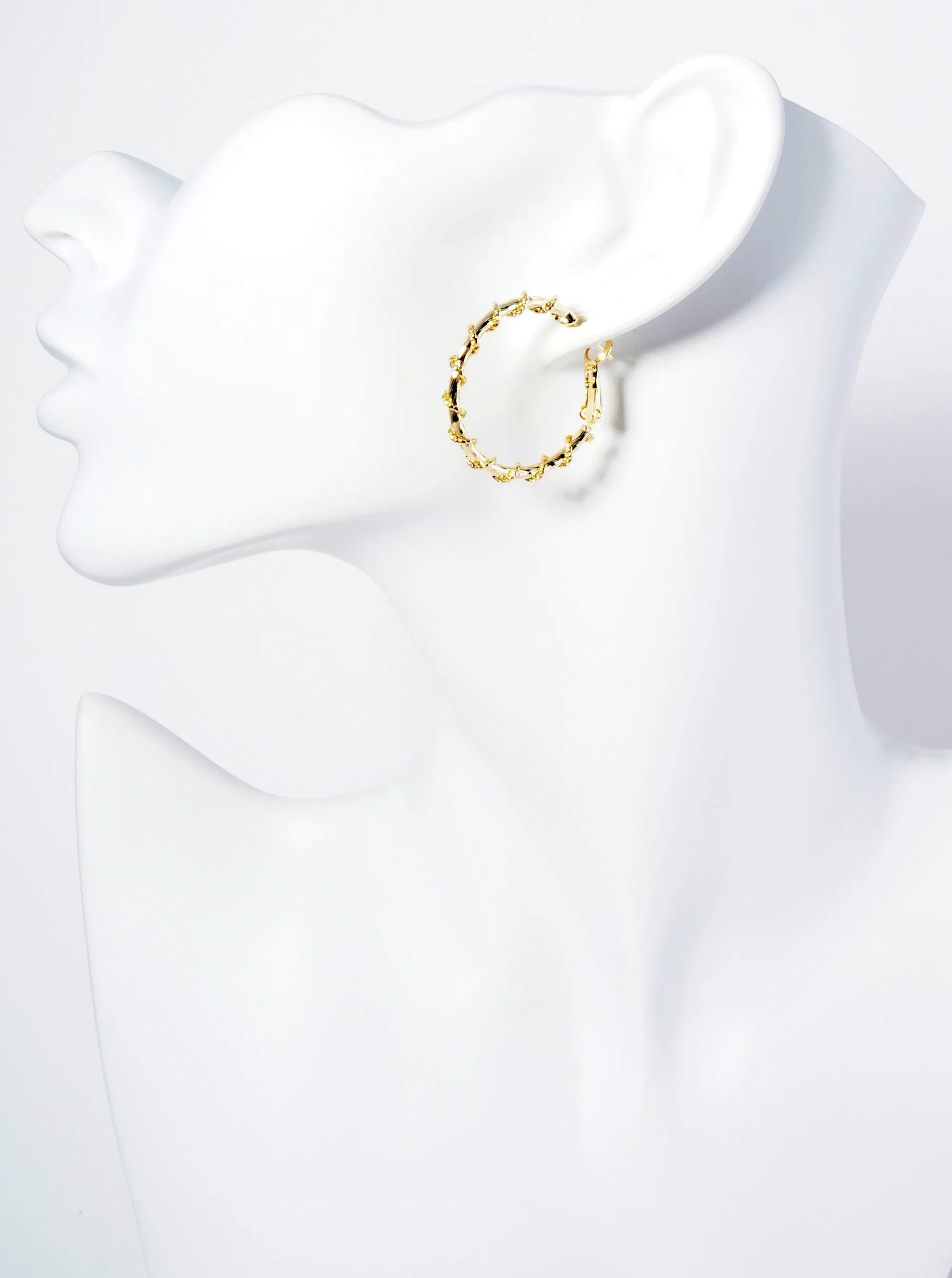 30mm 14K-Gold-Dipped Latch Back Hoop Earrings With Twisted Vine Design