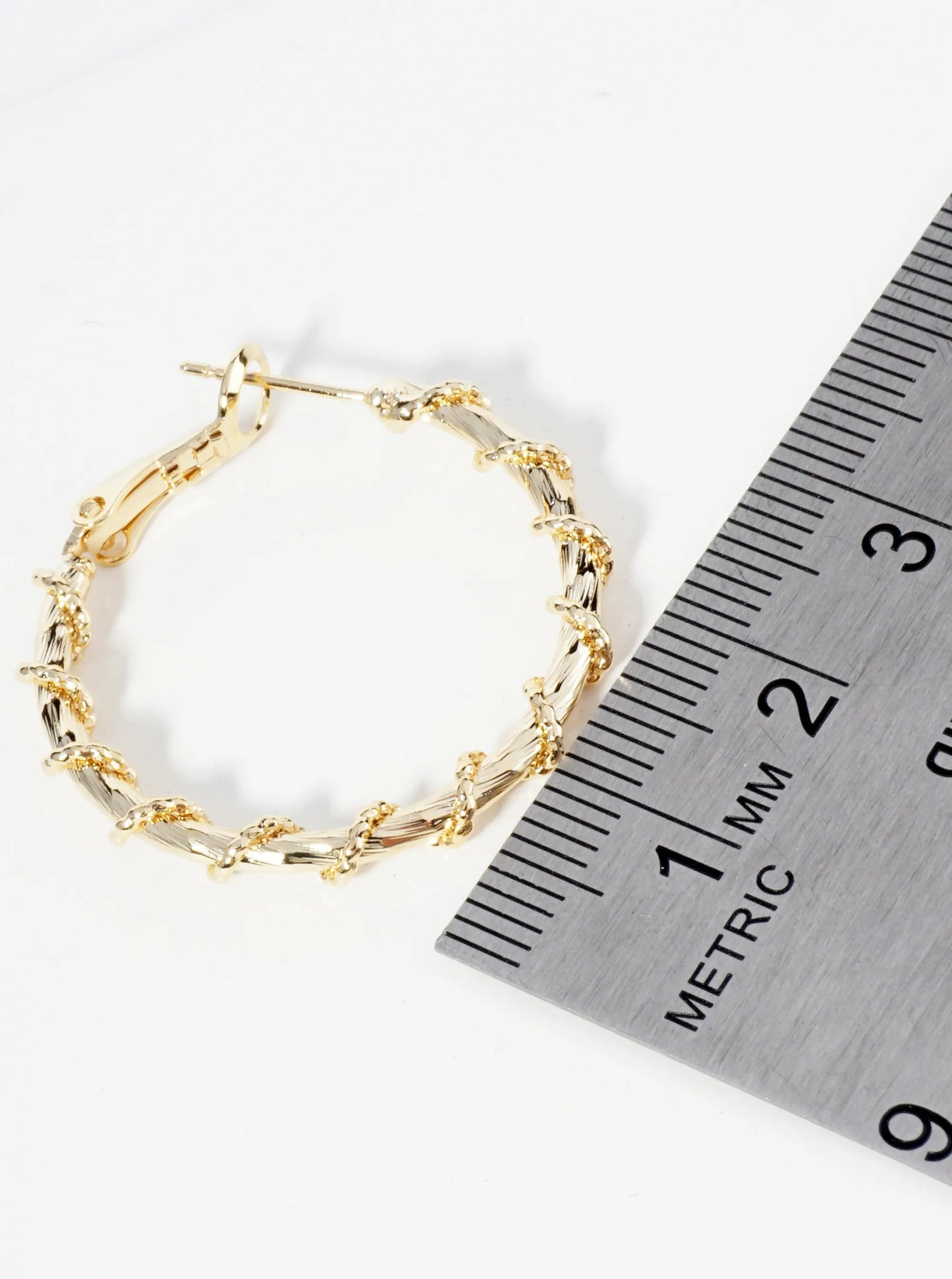 30mm 14K-Gold-Dipped Latch Back Hoop Earrings With Twisted Vine Design