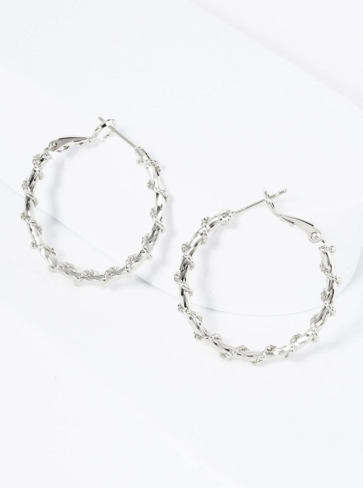 30mm 14K-Gold-Dipped Latch Back Hoop Earrings With Twisted Vine Design