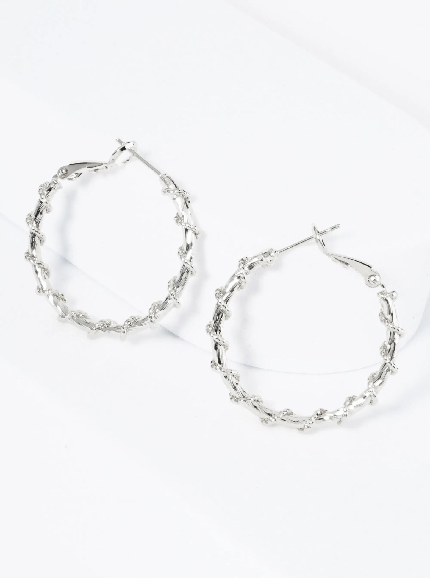 30mm 14K-Gold-Dipped Latch Back Hoop Earrings With Twisted Vine Design