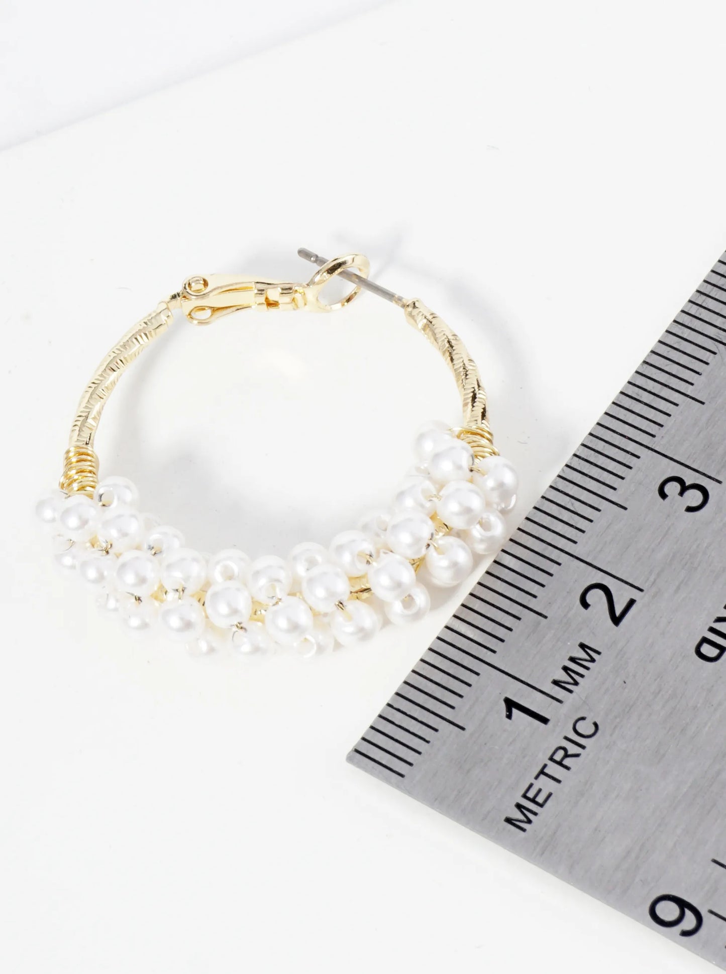 30mm 14K-Gold-Dipped Latch Back Hoop Earrings With Wire-Wrapped Pearl Beads