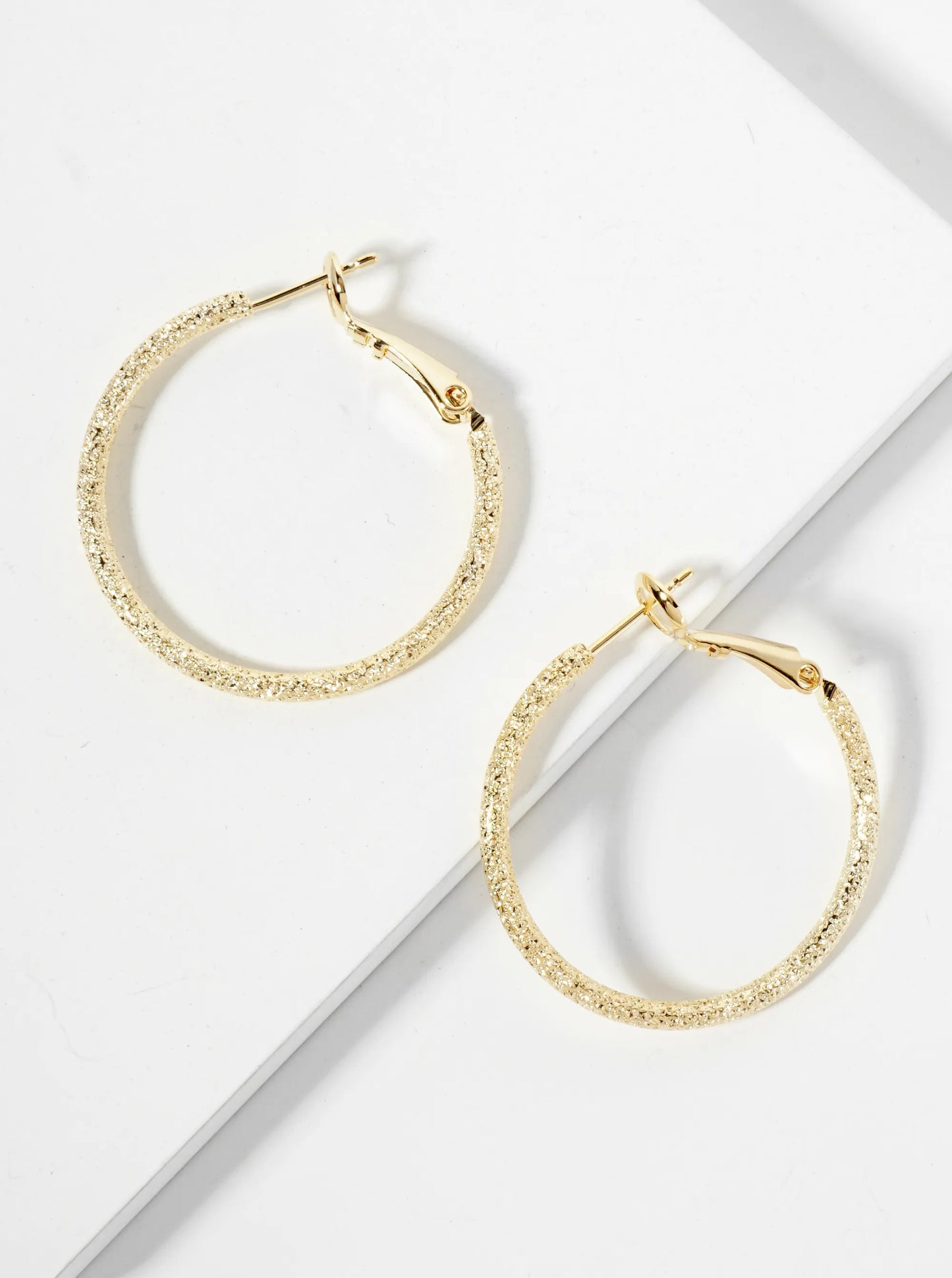 30mm 14K-Gold-Dipped Sand-Texture Latch-Back Hoop Earrings