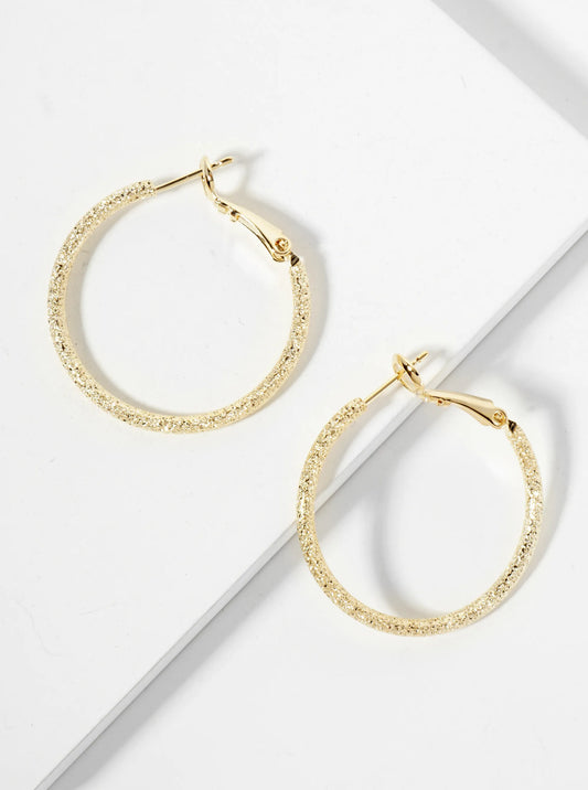 30mm 14K-Gold-Dipped Sand-Texture Latch-Back Hoop Earrings