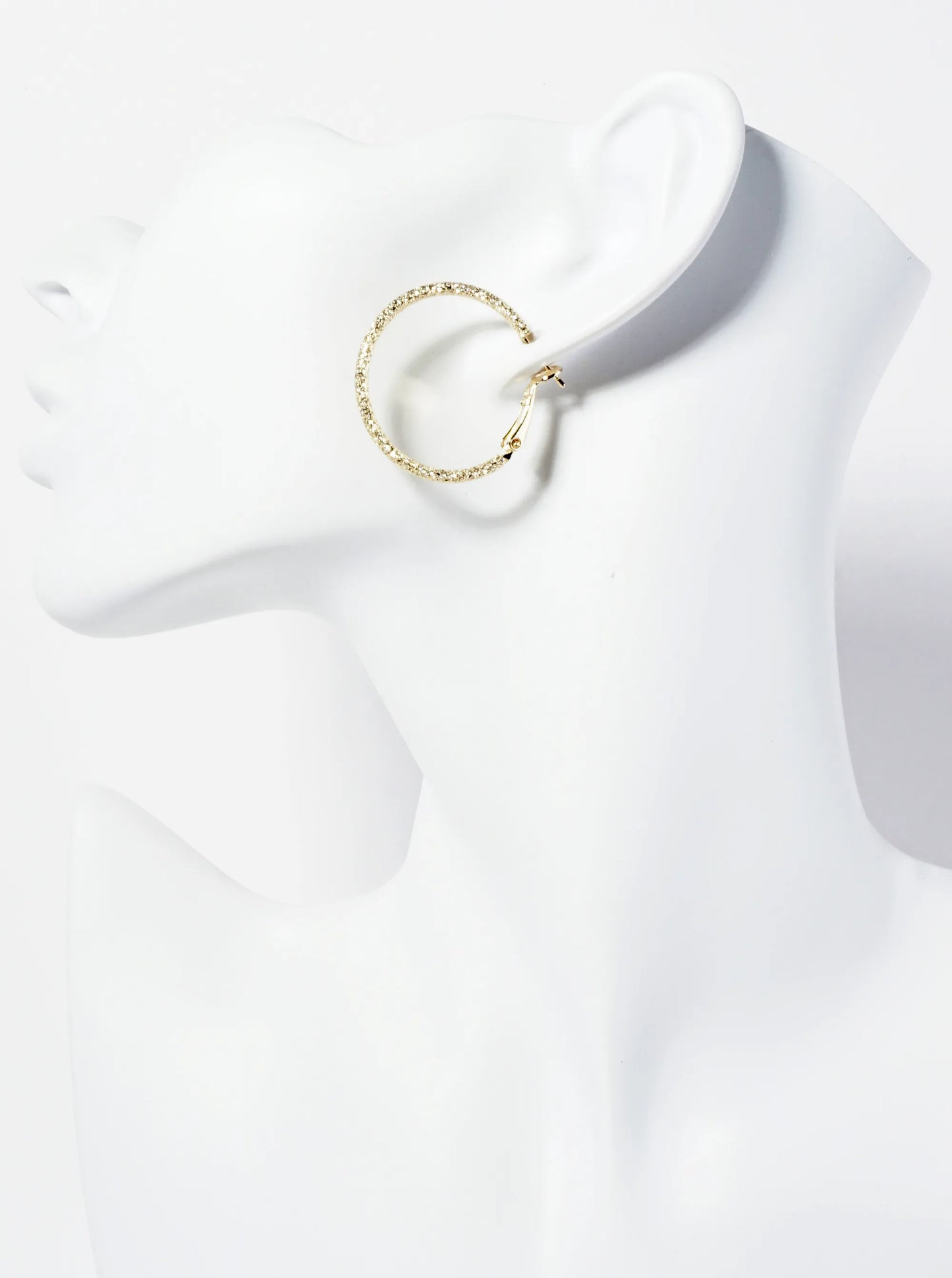 30mm 14K-Gold-Dipped Sand-Texture Latch-Back Hoop Earrings