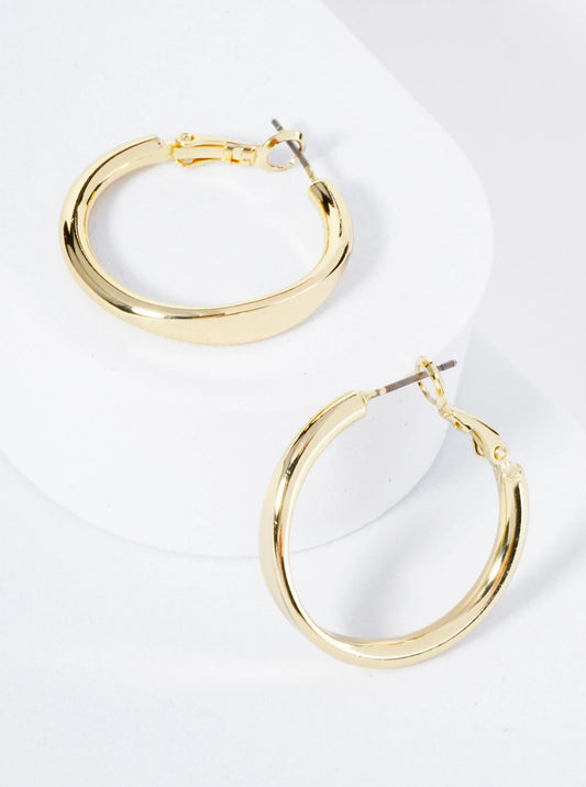30mm 14K-Gold-Dipped Solid Latch-Back Hoop Earrings With Center Indented Accent