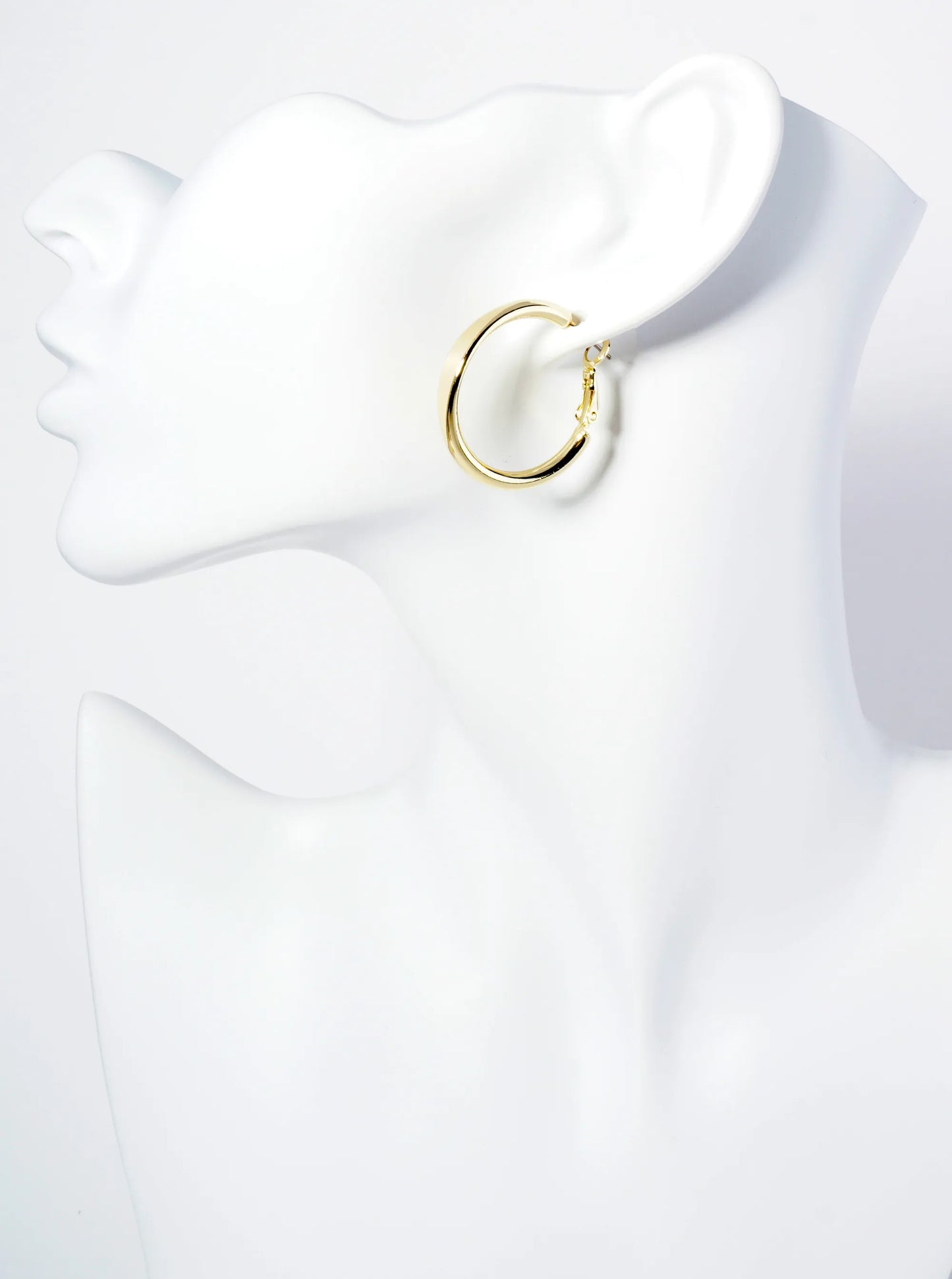 30mm 14K-Gold-Dipped Solid Latch-Back Hoop Earrings With Center Indented Accent
