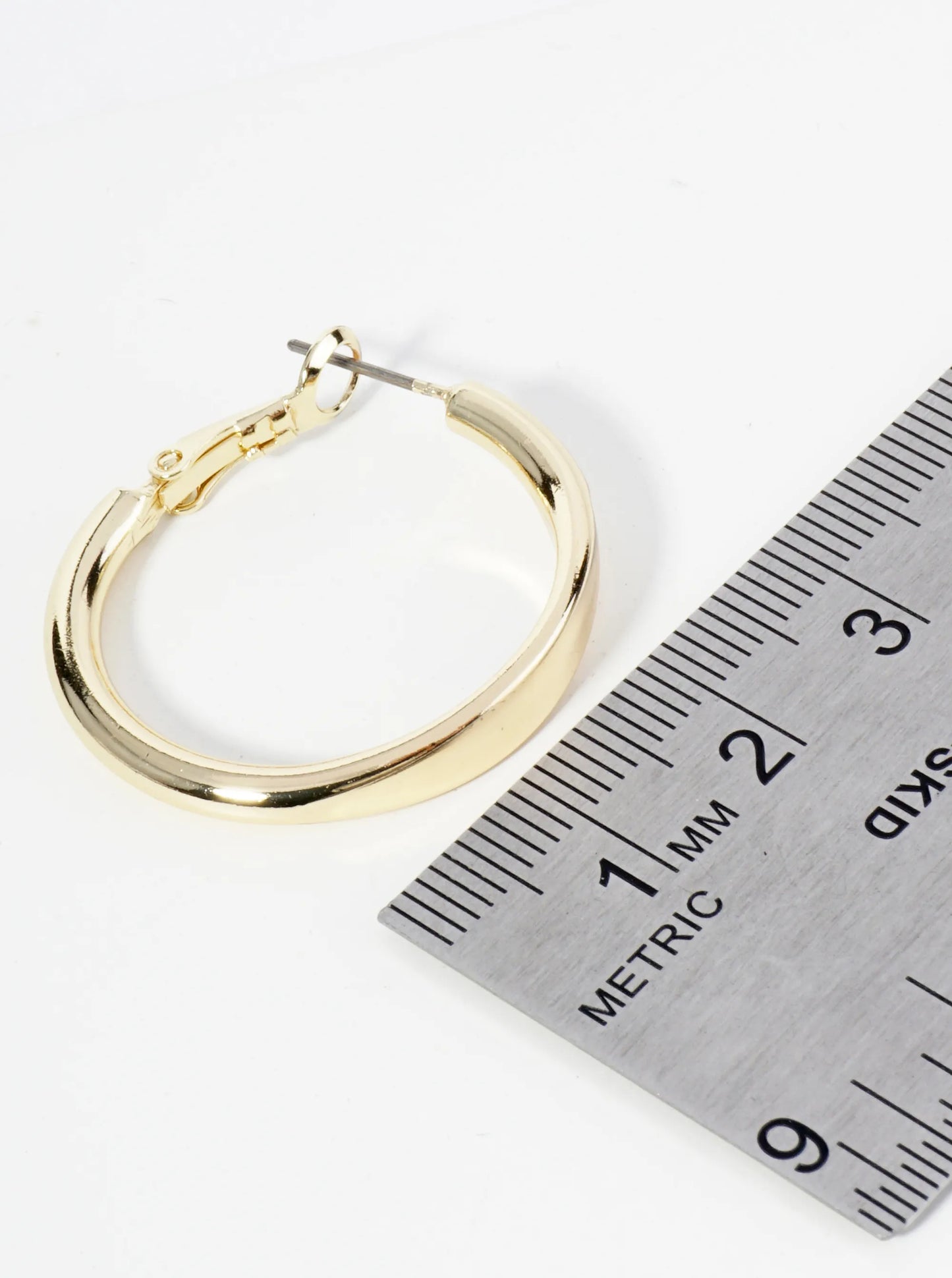 30mm 14K-Gold-Dipped Solid Latch-Back Hoop Earrings With Center Indented Accent