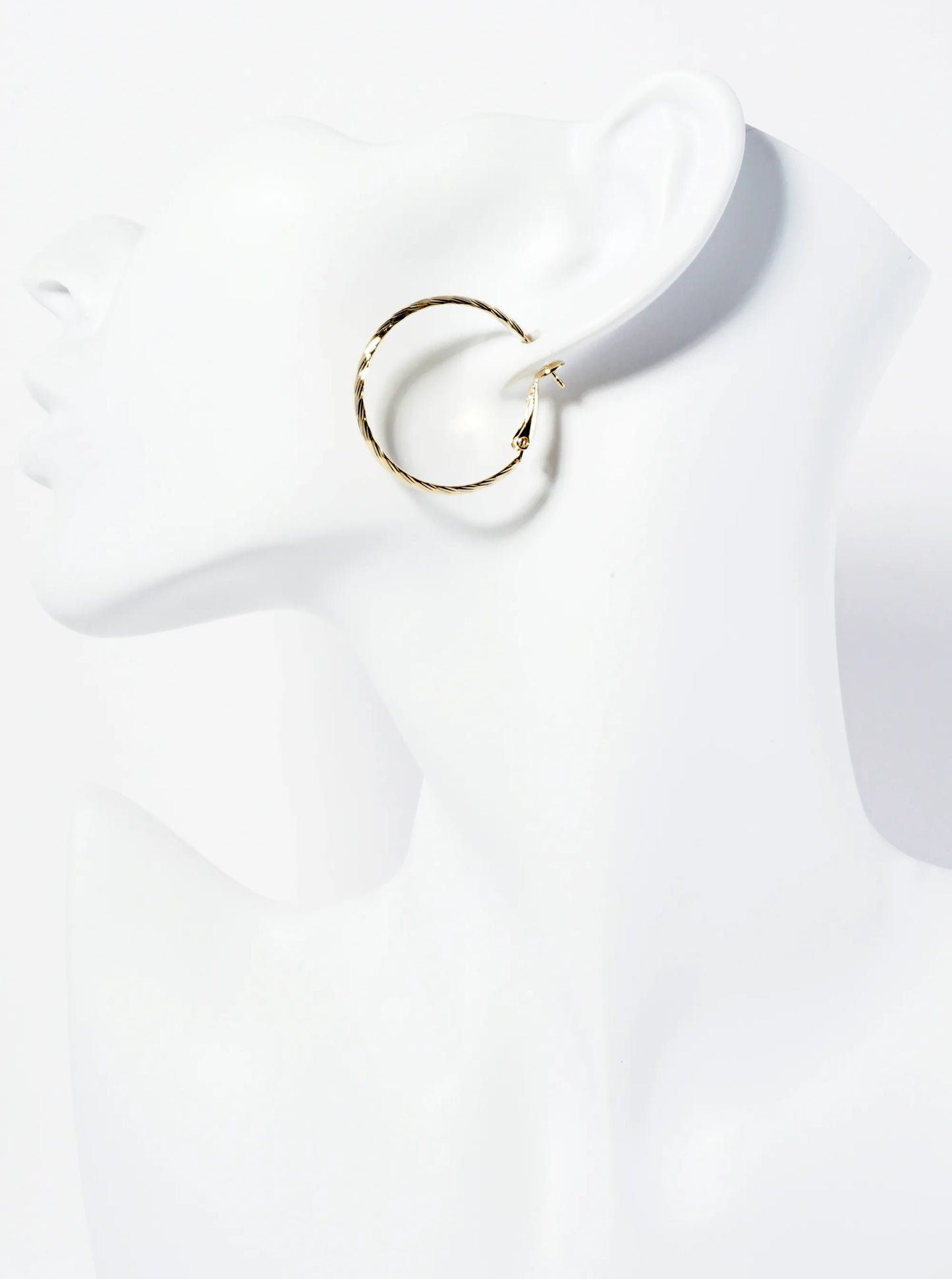 30mm 14K-Gold-Dipped Textured Brass Latch-Back Hoop Earrings With 3mm Thickness