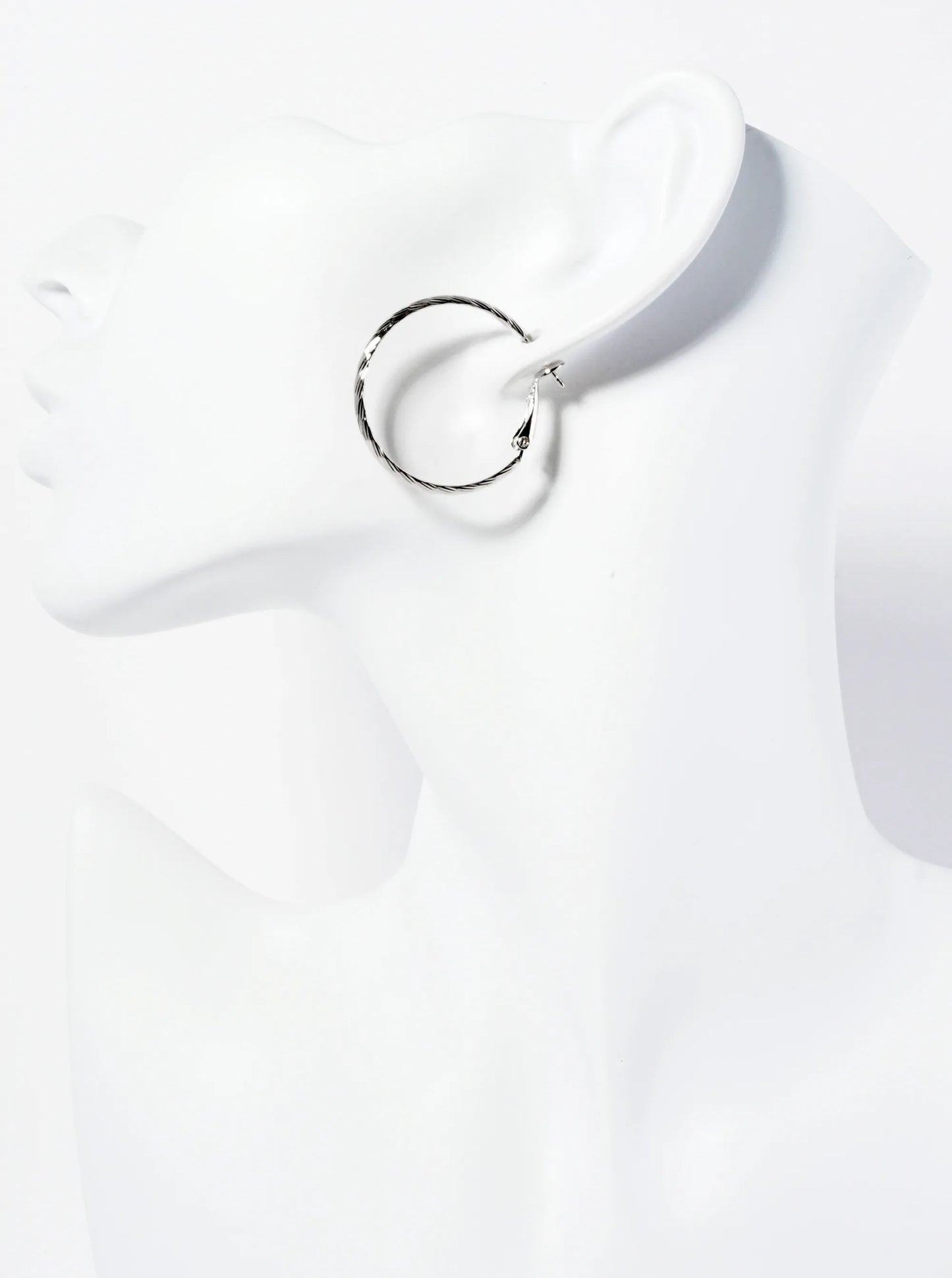 30mm 14K-Gold-Dipped Textured Brass Latch-Back Hoop Earrings With 3mm Thickness