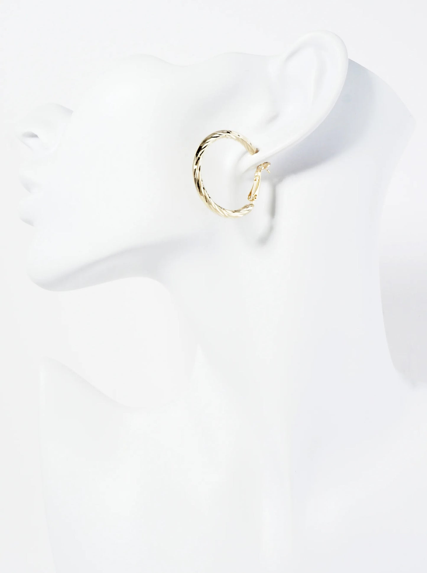 30mm 14K-Gold-Dipped Textured Brass Latch-Back Hoop Earrings With 3mm Thickness
