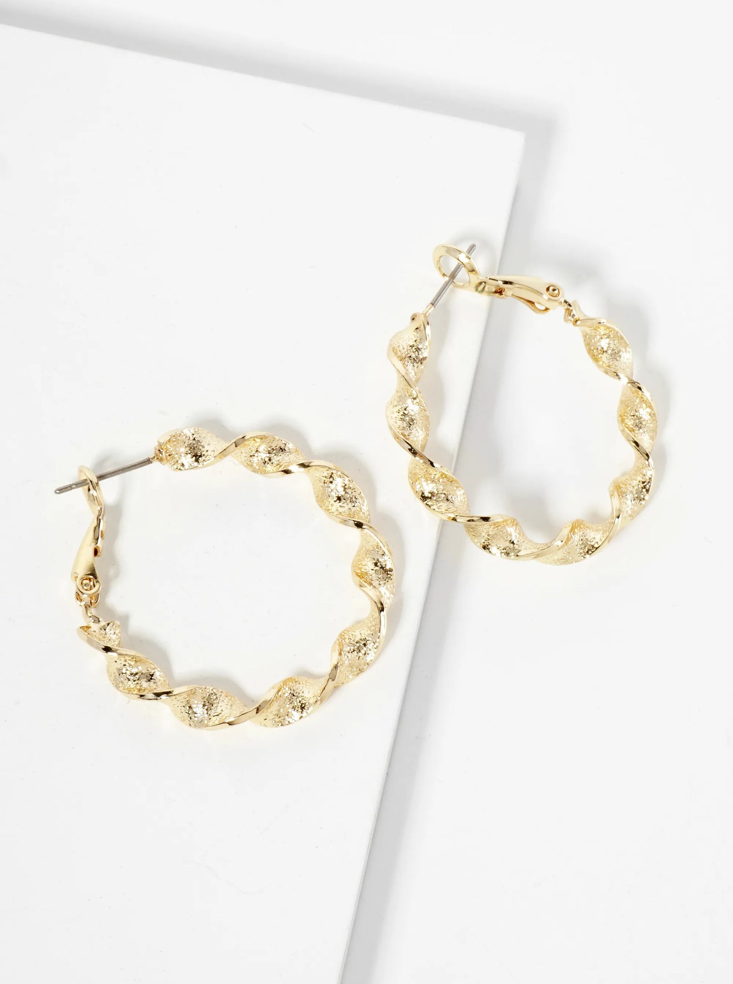 30mm 14K-Gold-Dipped Textured Twist Latch-Back Hoop Earrings
