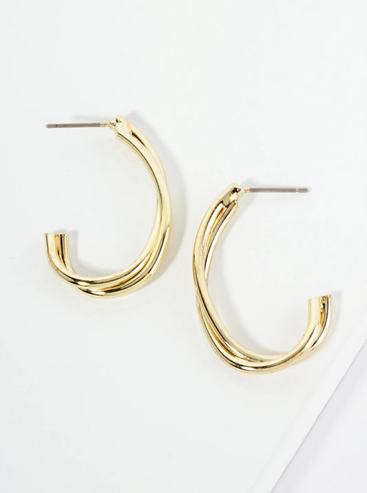 30mm 14K-Gold-Dipped Two Intertwined Hoop Earrings