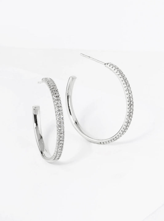30mm 18K Gold Dipped Double Row Micro Pave Cubic Zirconia Open Hoop Earrings