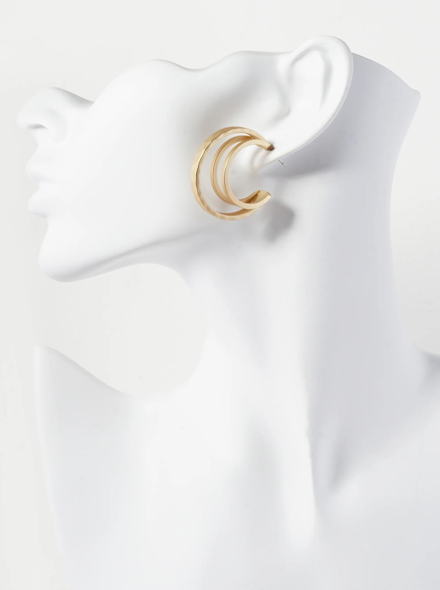 30mm 3 Line Layered Hammered Texture Hoop Illusion Earrings
