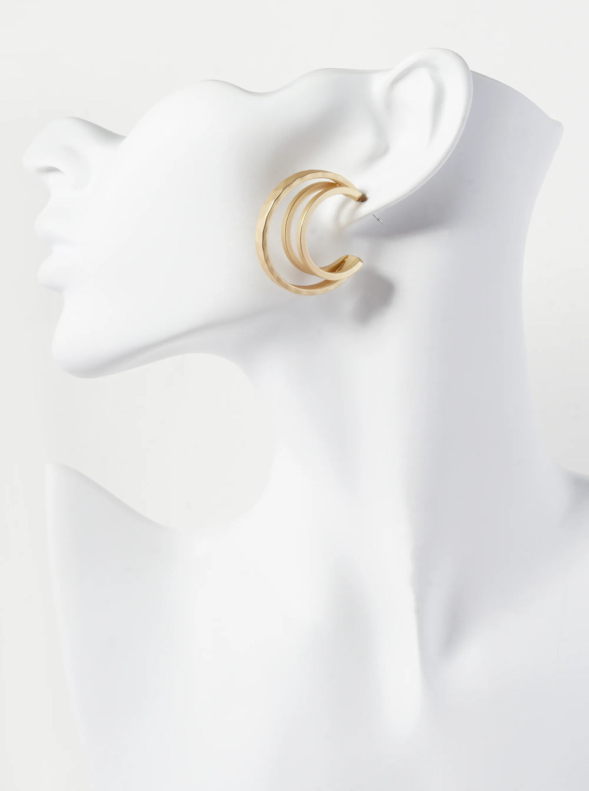 30mm 3 Line Layered Hammered Texture Hoop Illusion Earrings