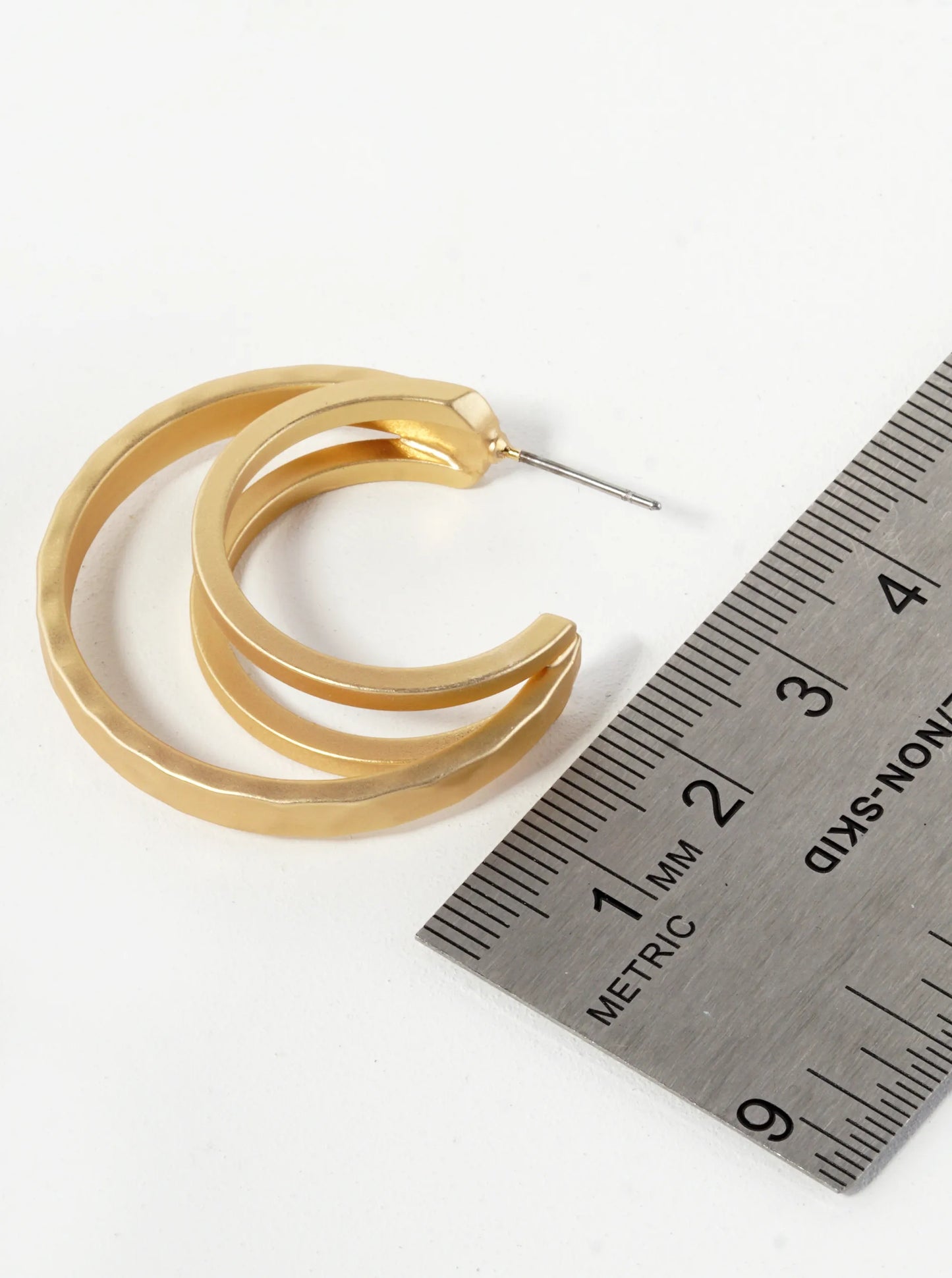 30mm 3 Line Layered Hammered Texture Hoop Illusion Earrings