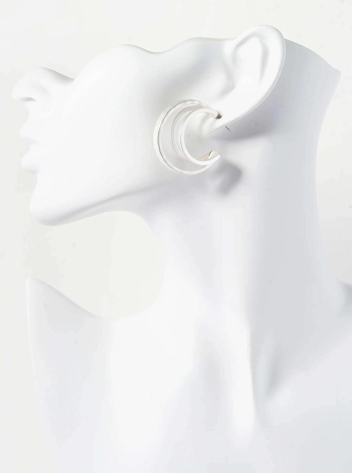 30mm 3 Line Layered Hammered Texture Hoop Illusion Earrings